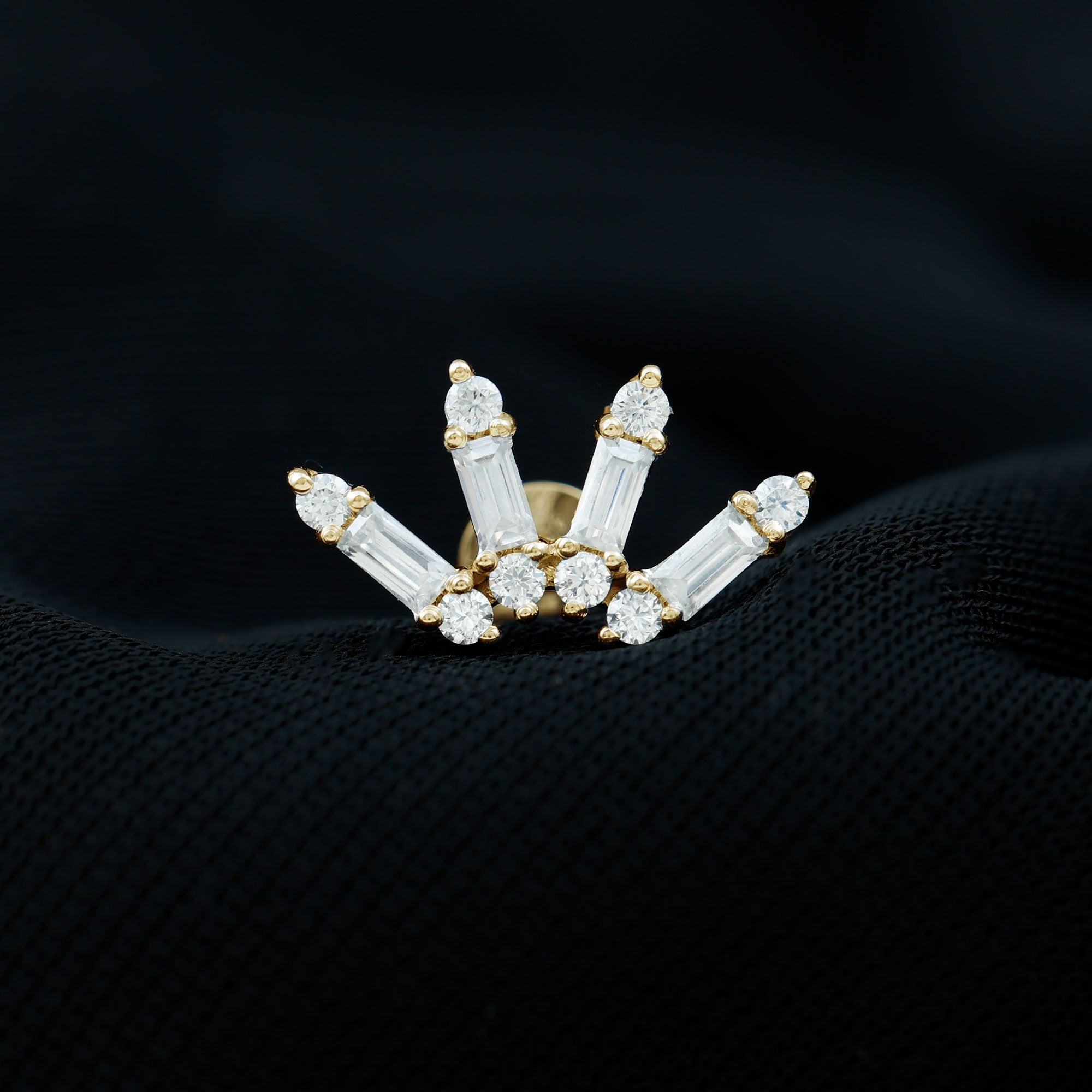 Baguette Moissanite Curved Cartilage Earring D-VS1 - Rosec Jewels