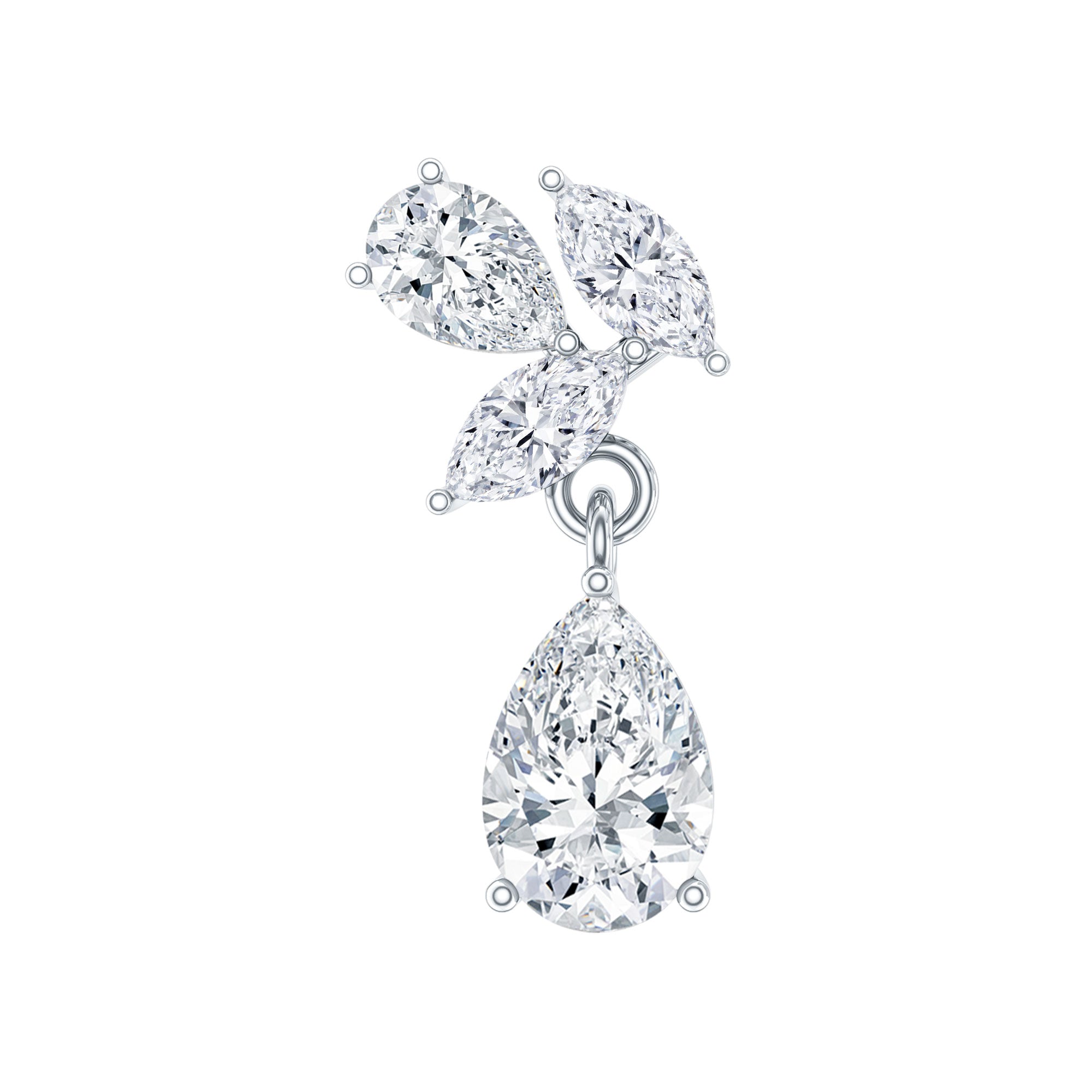 Marquise and Pear Moissanite Cluster Drop Cartilage Earring D-VS1 - Rosec Jewels
