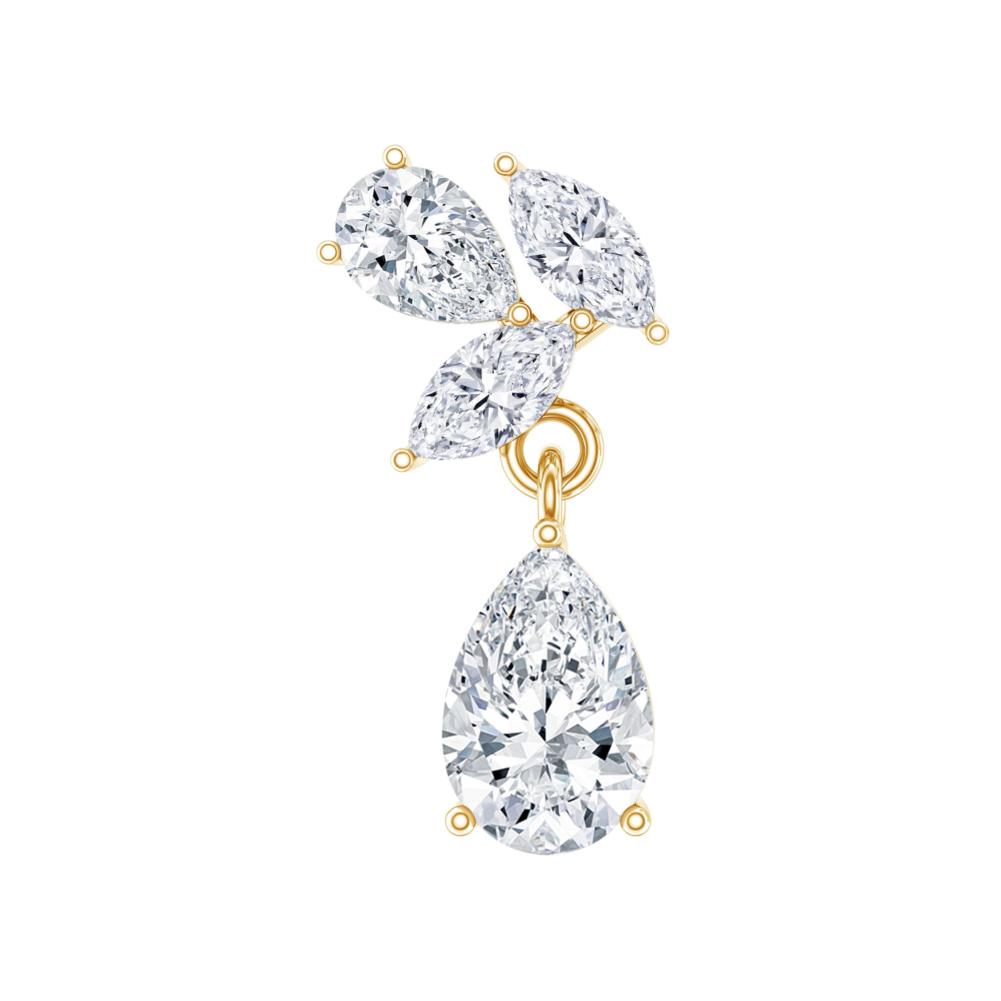 Marquise and Pear Moissanite Cluster Drop Cartilage Earring D-VS1 - Rosec Jewels
