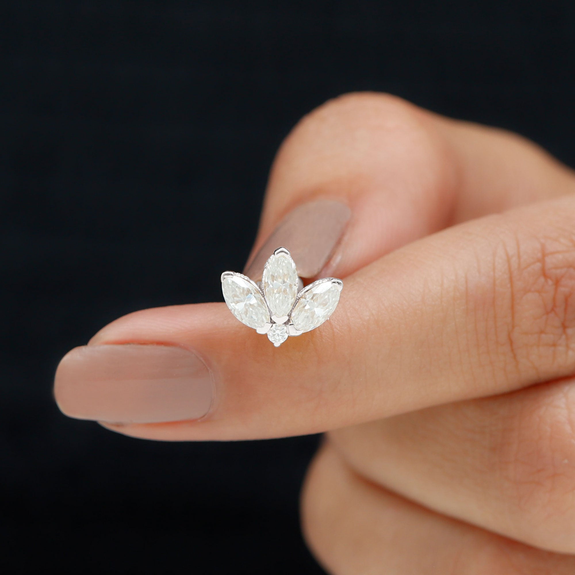 Certified Moissanite Marquise Lotus Piercing Stud D-VS1 - Rosec Jewels
