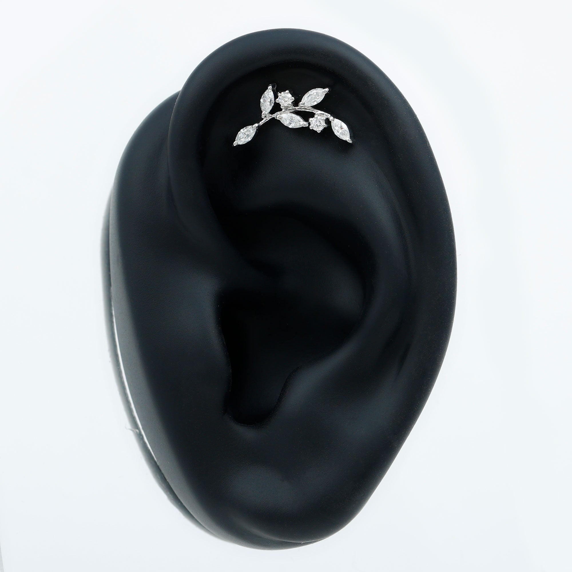 Certified Moissanite Leaf Climber Earring for Helix Piercing D-VS1 - Rosec Jewels