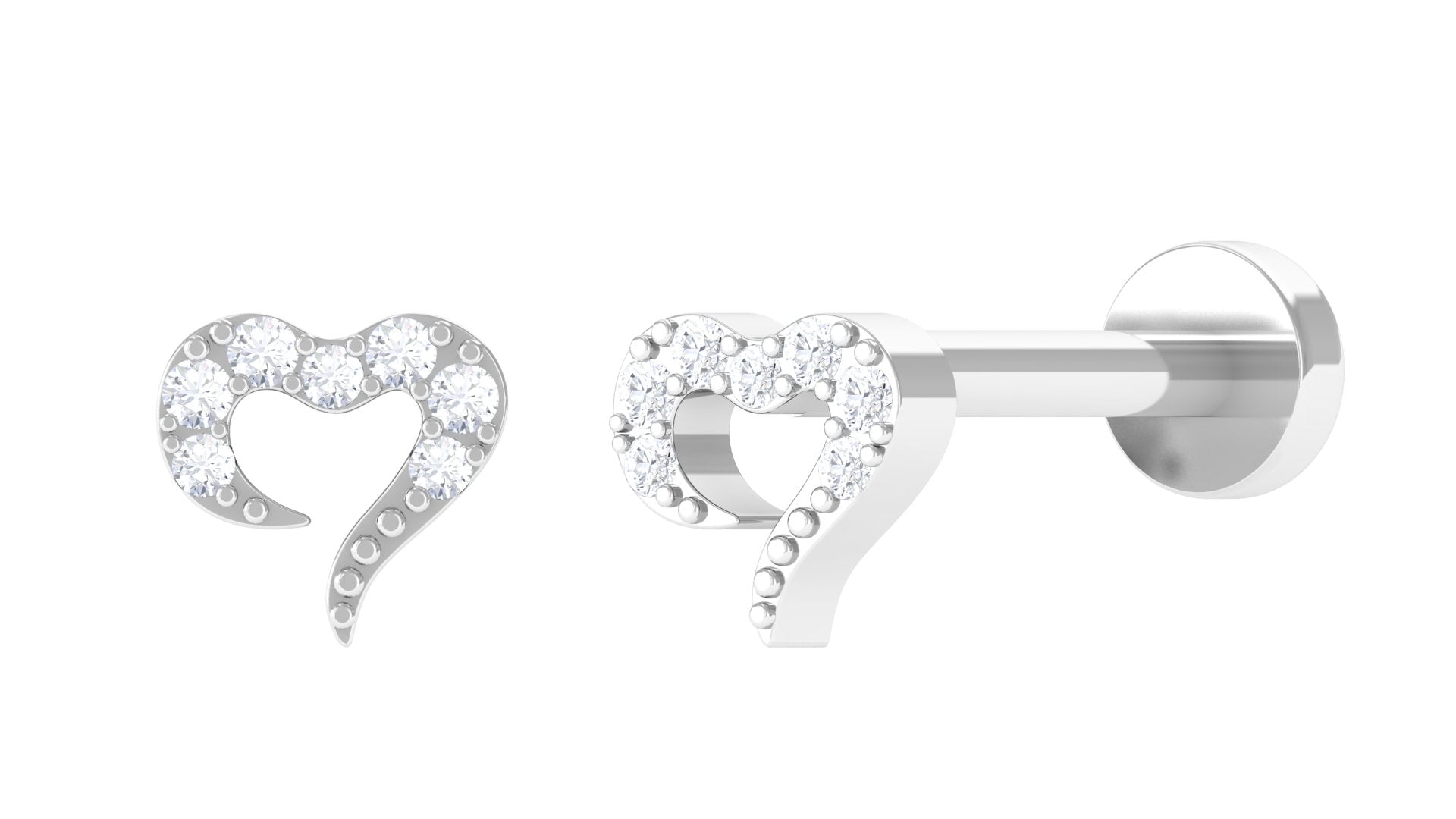 Round Shape Natural Diamond Heart Nose Pin