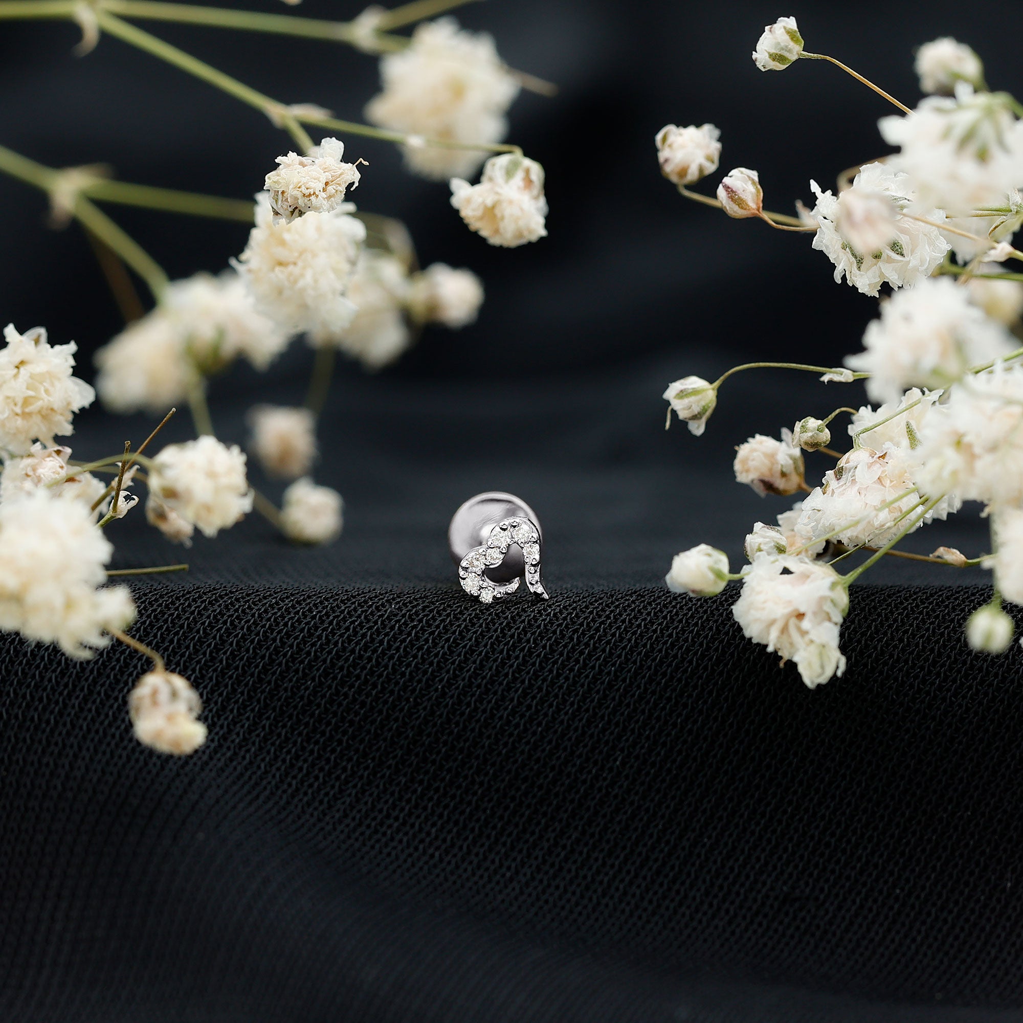 Round Shape Natural Diamond Heart Nose Pin Natural - ( HI-SI ) - Rosec Jewels