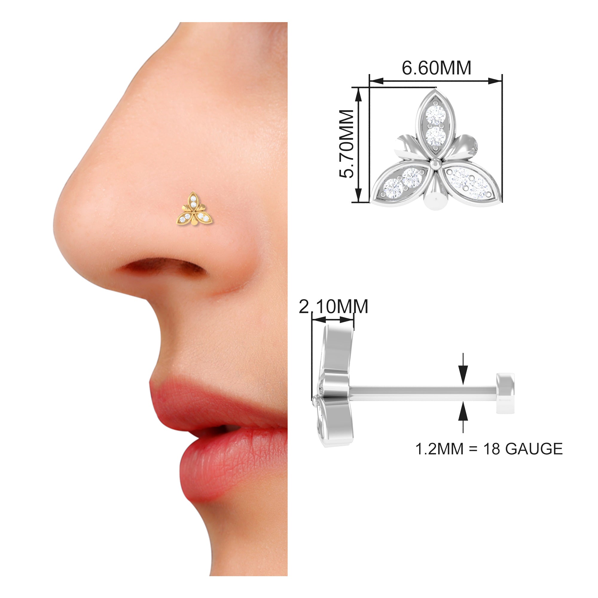 Simple Diamond Flower Nose Stud for Women Natural - ( HI-SI ) - Rosec Jewels