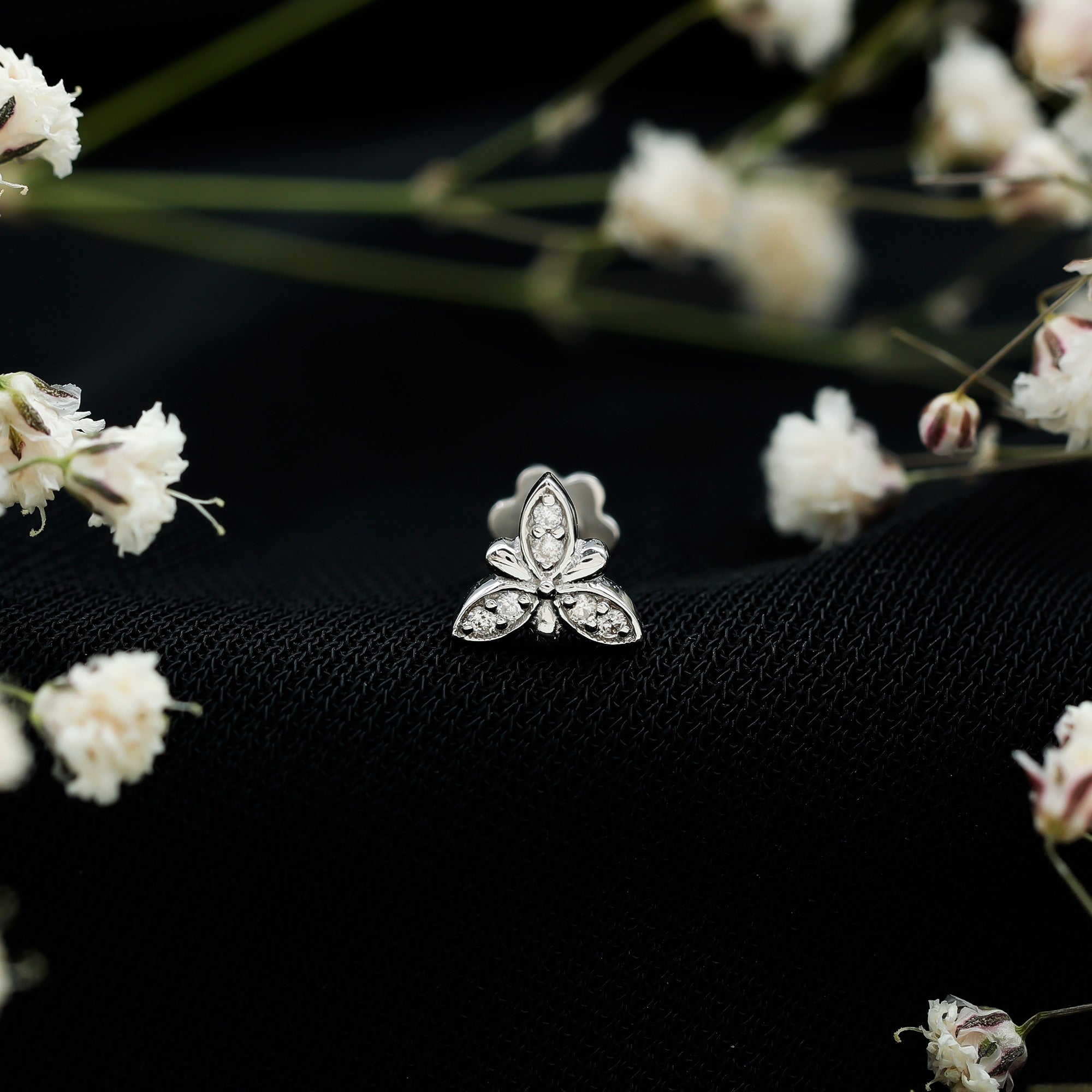 Simple Diamond Flower Nose Stud for Women Natural - ( HI-SI ) - Rosec Jewels
