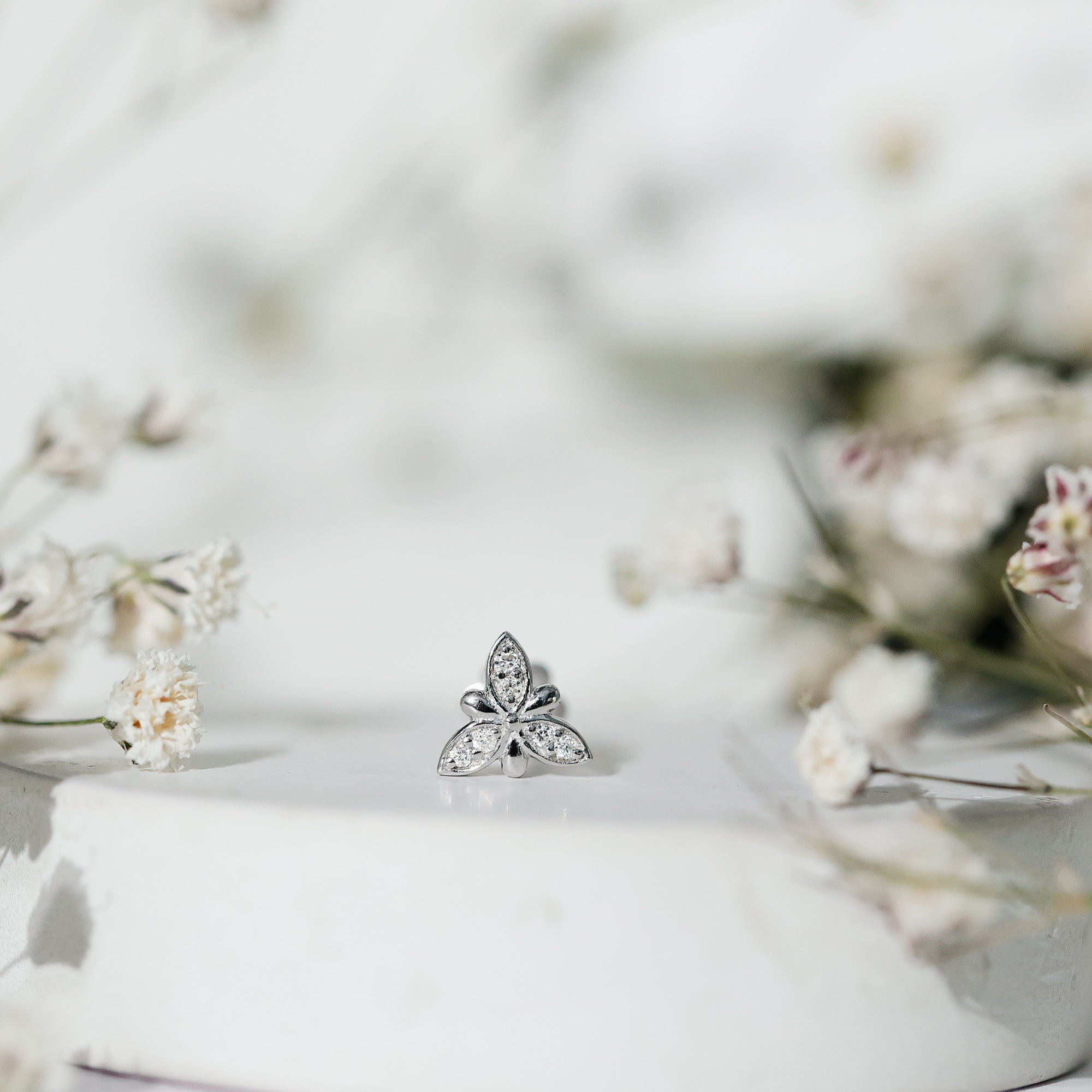 Simple Diamond Flower Nose Stud for Women Natural - ( HI-SI ) - Rosec Jewels