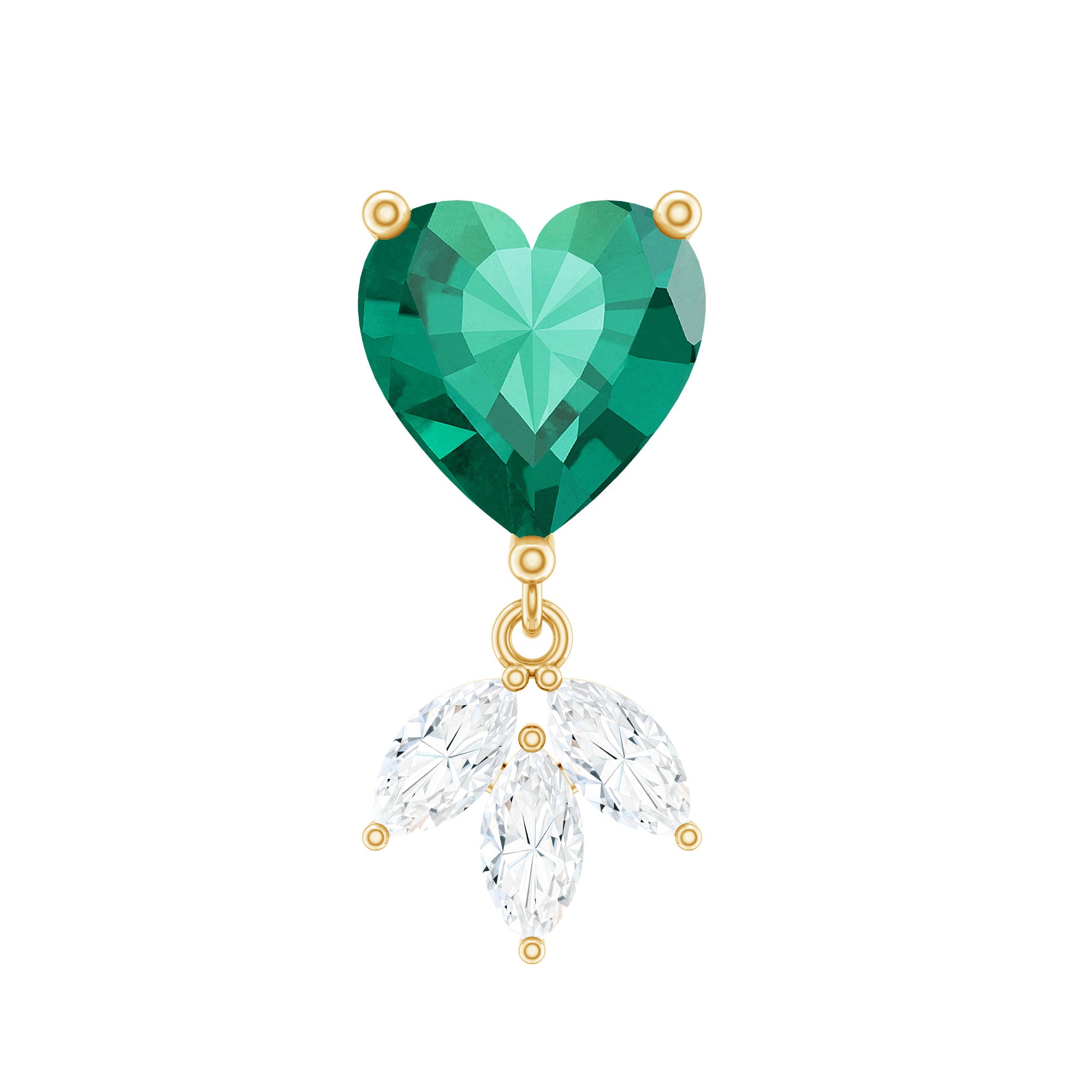 Heart Shape Lab Created Emerald and Diamond Helix Drop Earring AAAA - Rosec Jewels
