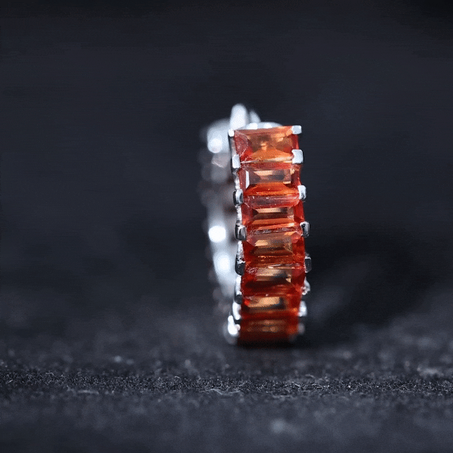 Baguette Cut Lab Grown Orange Sapphire Conch Hoop Earring AAAA - Rosec Jewels