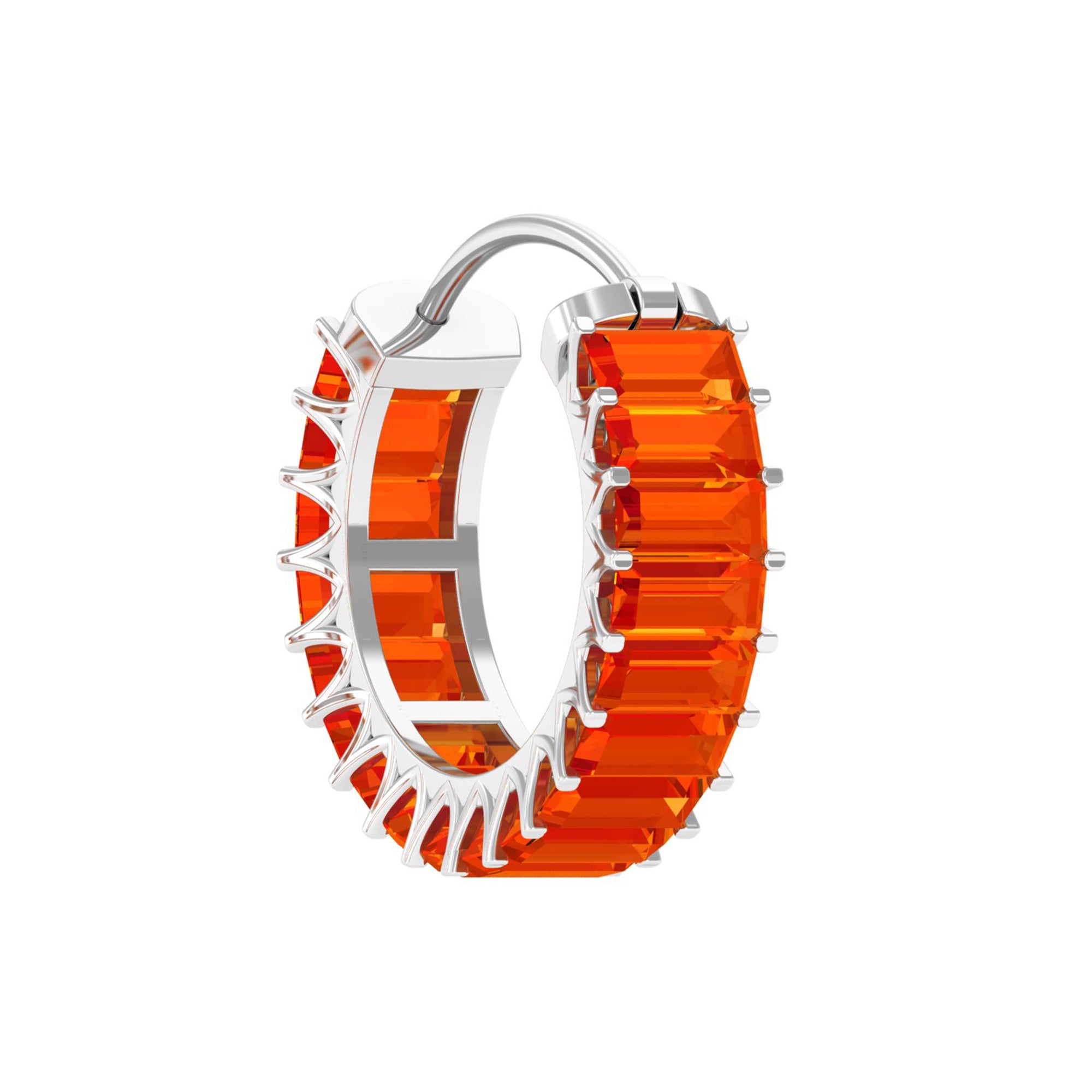 Baguette Cut Lab Grown Orange Sapphire Conch Hoop Earring AAAA - Rosec Jewels