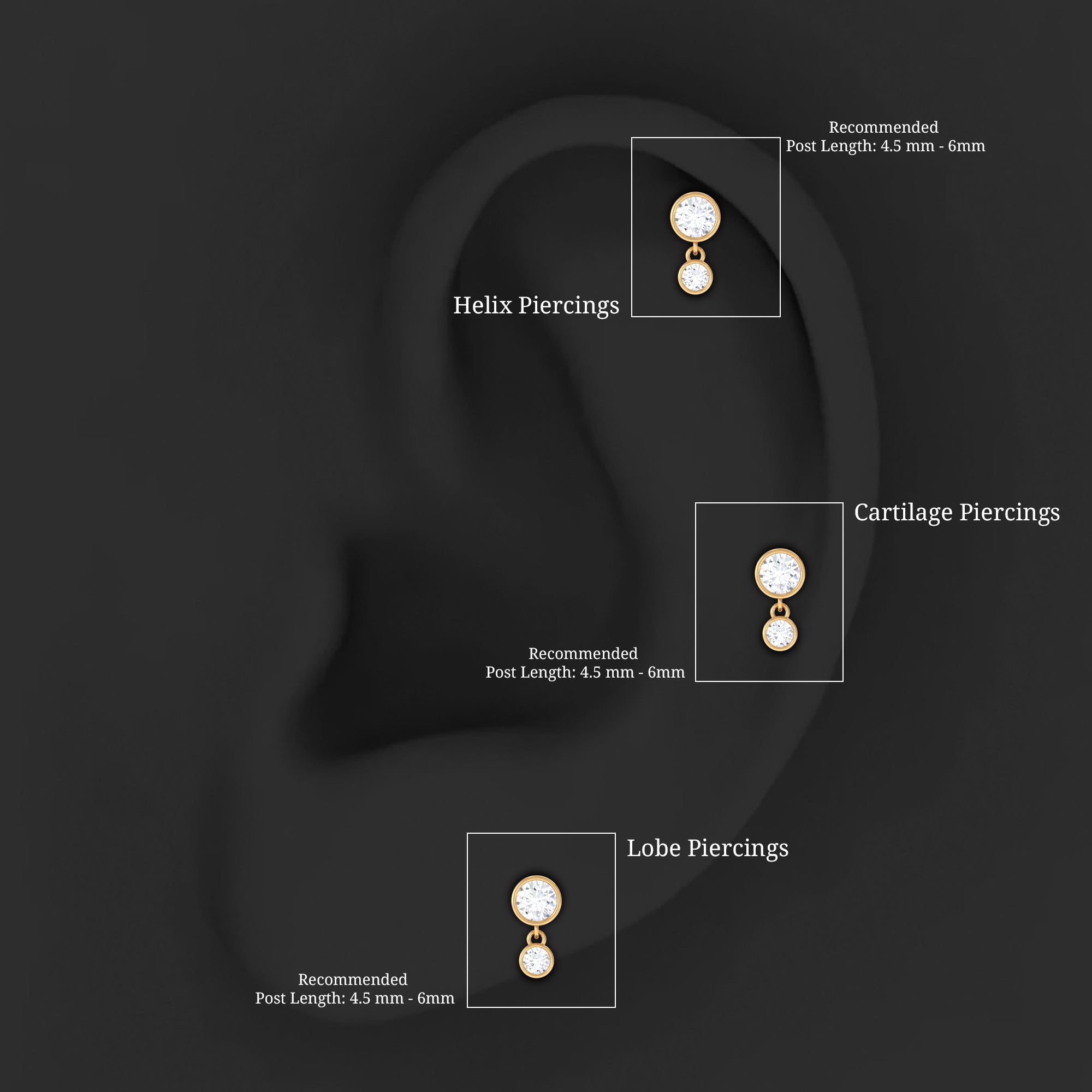 Bezel Set Round Moissanite Helix Drop Earring D-VS1 - Rosec Jewels