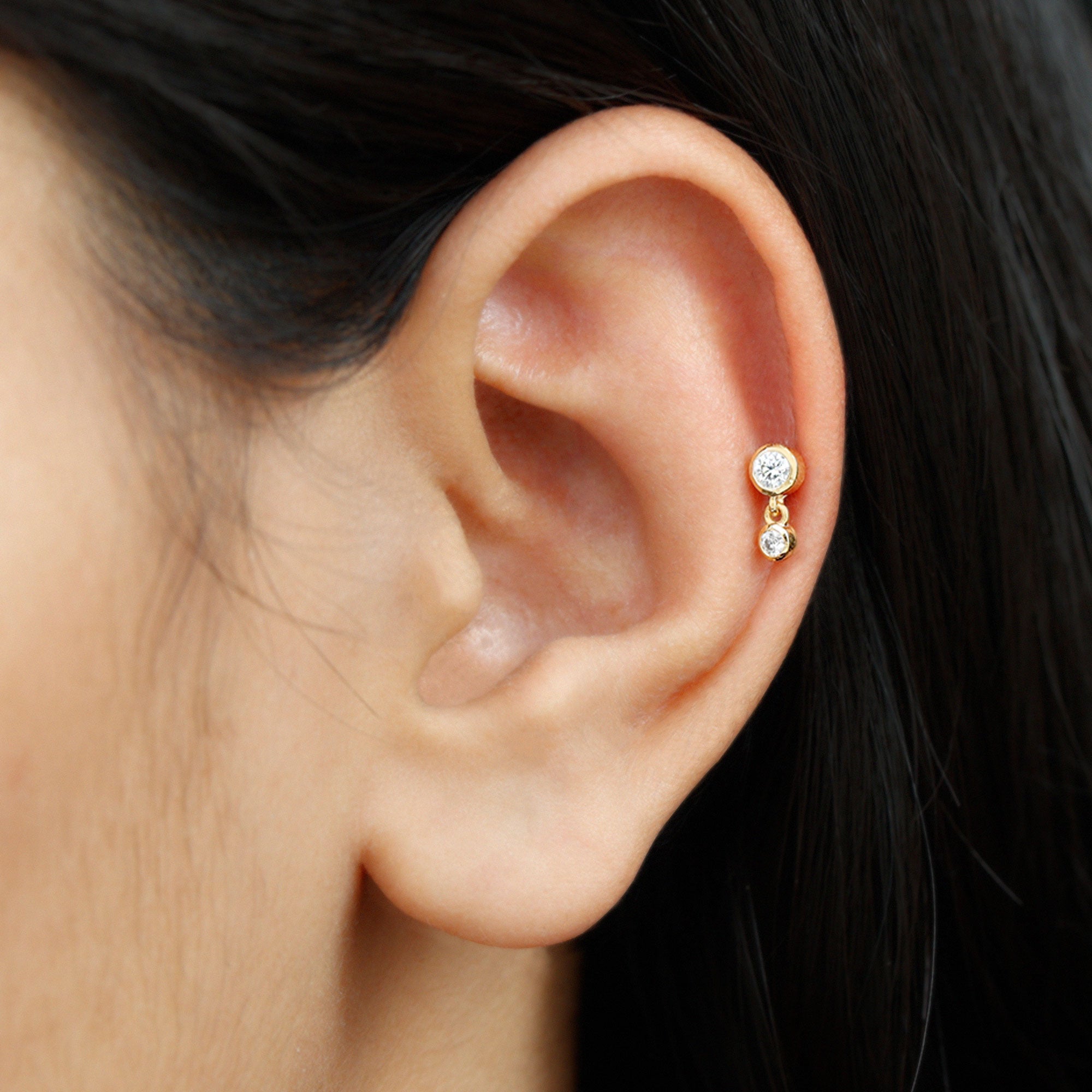 Bezel Set Round Moissanite Helix Drop Earring D-VS1 - Rosec Jewels
