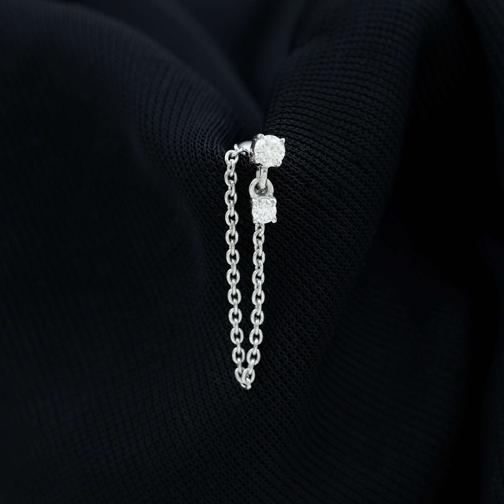 Round Moissanite Chain Drop Earring for Cartilage Piercing D-VS1 - Rosec Jewels