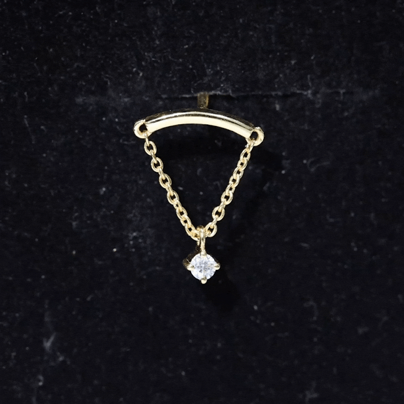 Curved Bar and Moissanite Chain Earring for Helix Piercing D-VS1 - Rosec Jewels