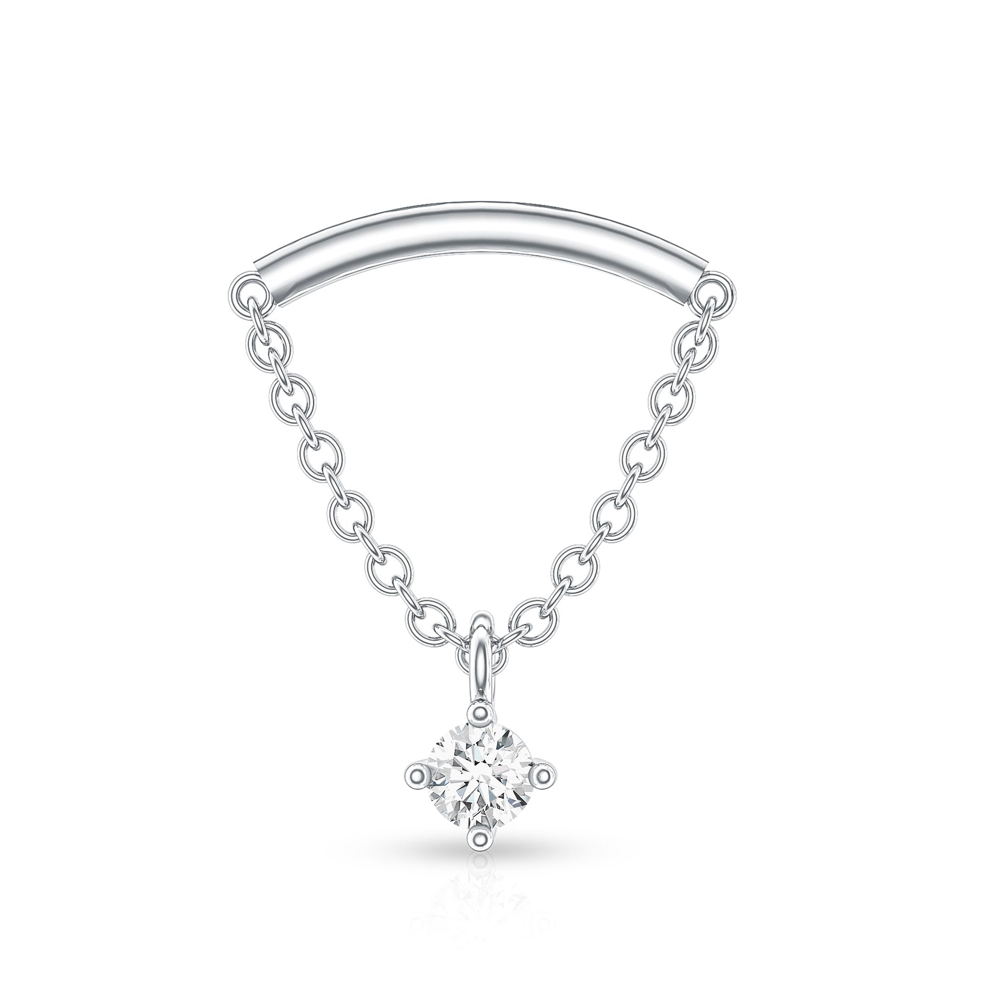 Curved Bar and Moissanite Chain Earring for Helix Piercing D-VS1 - Rosec Jewels