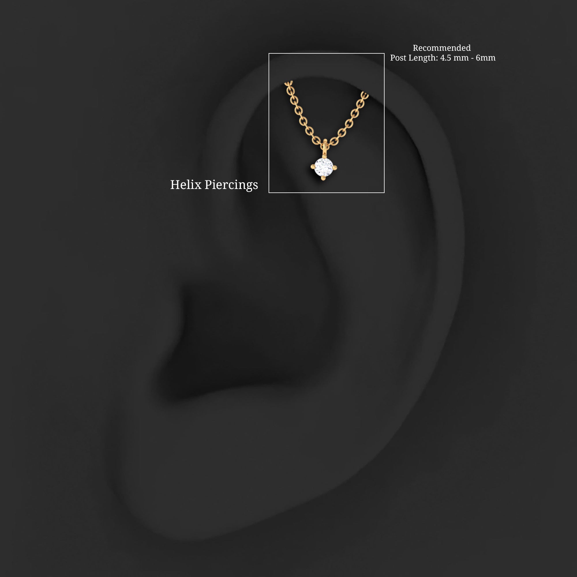 Curved Bar and Moissanite Chain Earring for Helix Piercing D-VS1 - Rosec Jewels