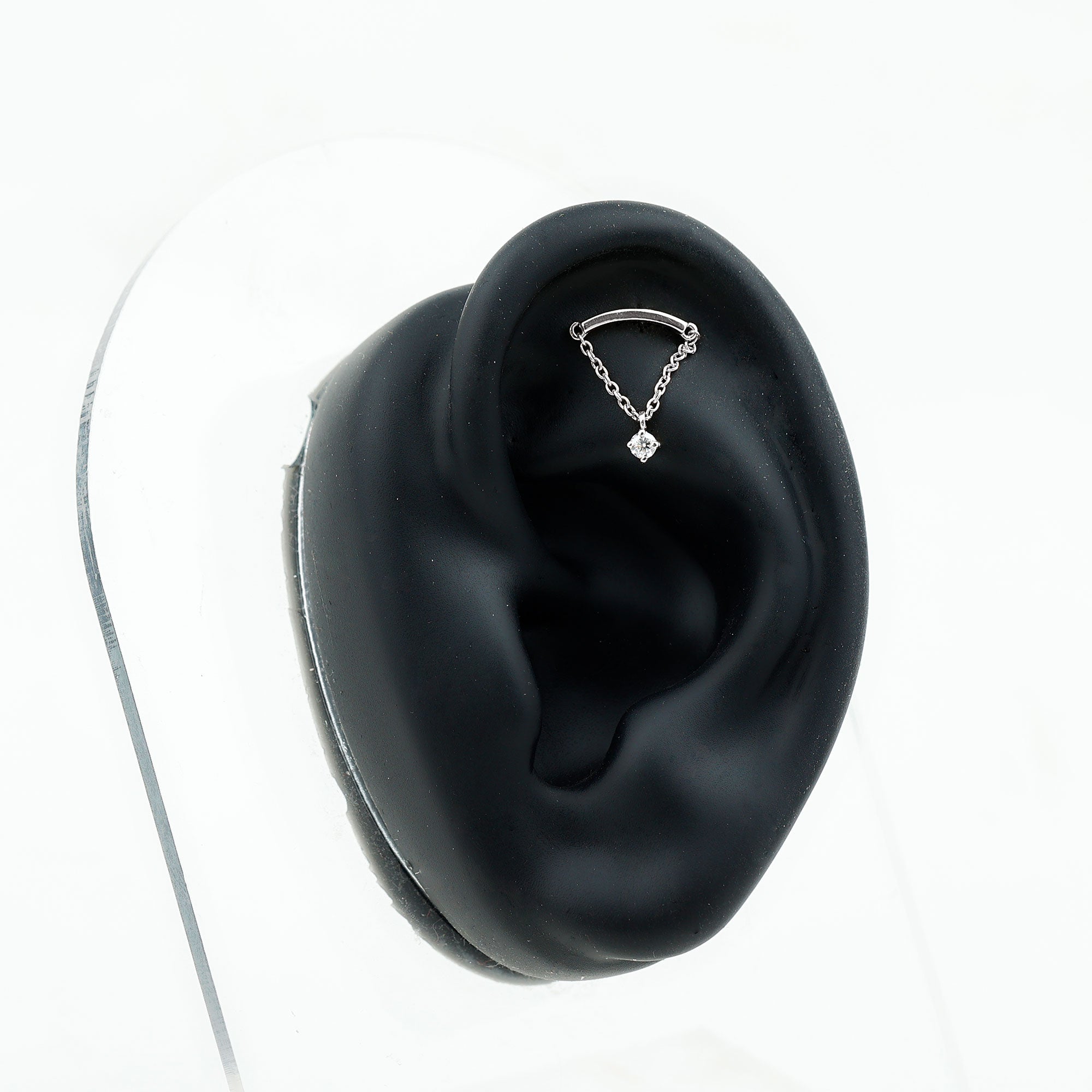 Curved Bar and Moissanite Chain Earring for Helix Piercing D-VS1 - Rosec Jewels