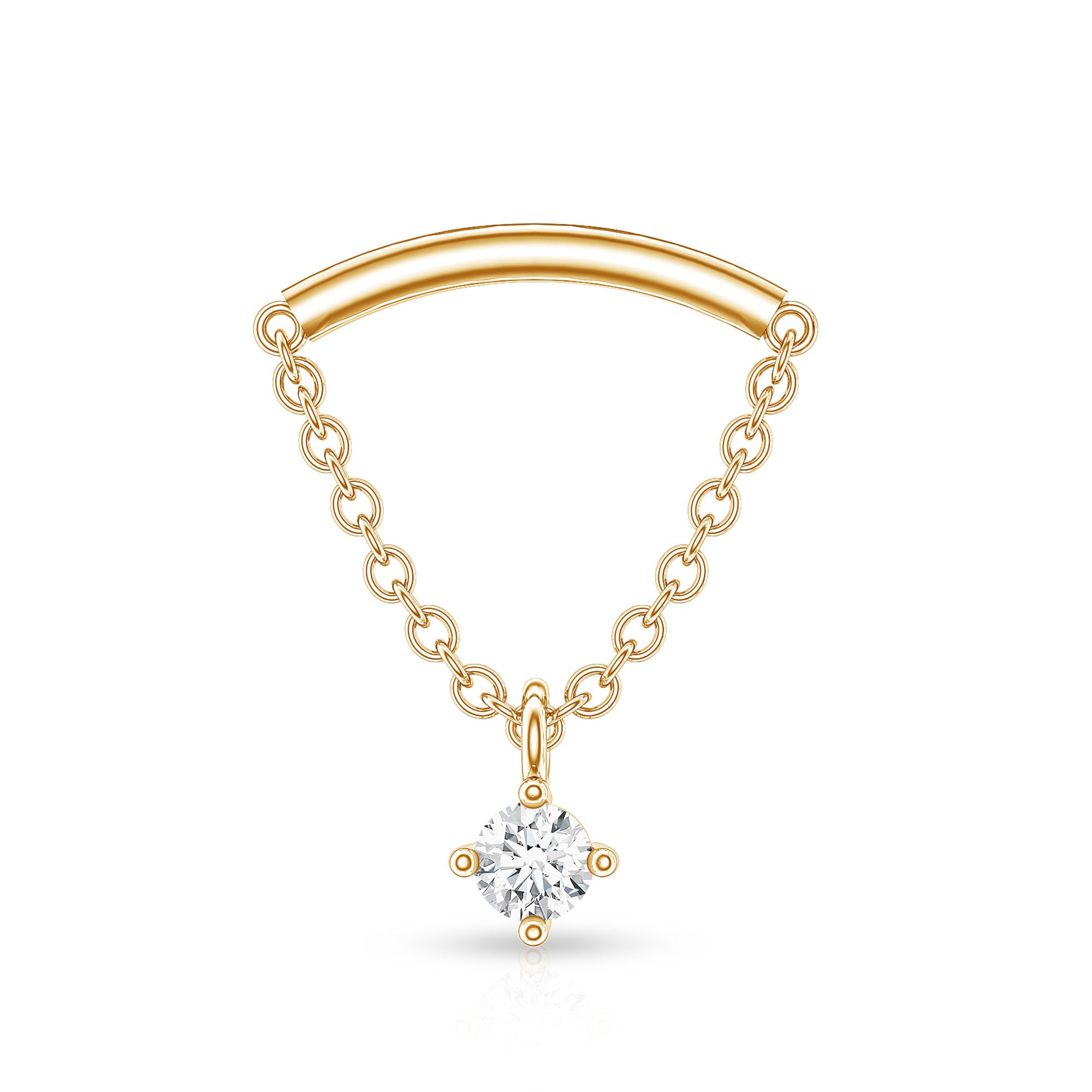 Curved Bar and Moissanite Chain Earring for Helix Piercing D-VS1 - Rosec Jewels