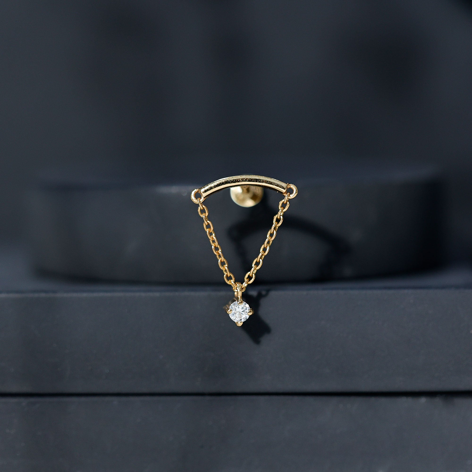 Curved Bar and Moissanite Chain Earring for Helix Piercing D-VS1 - Rosec Jewels