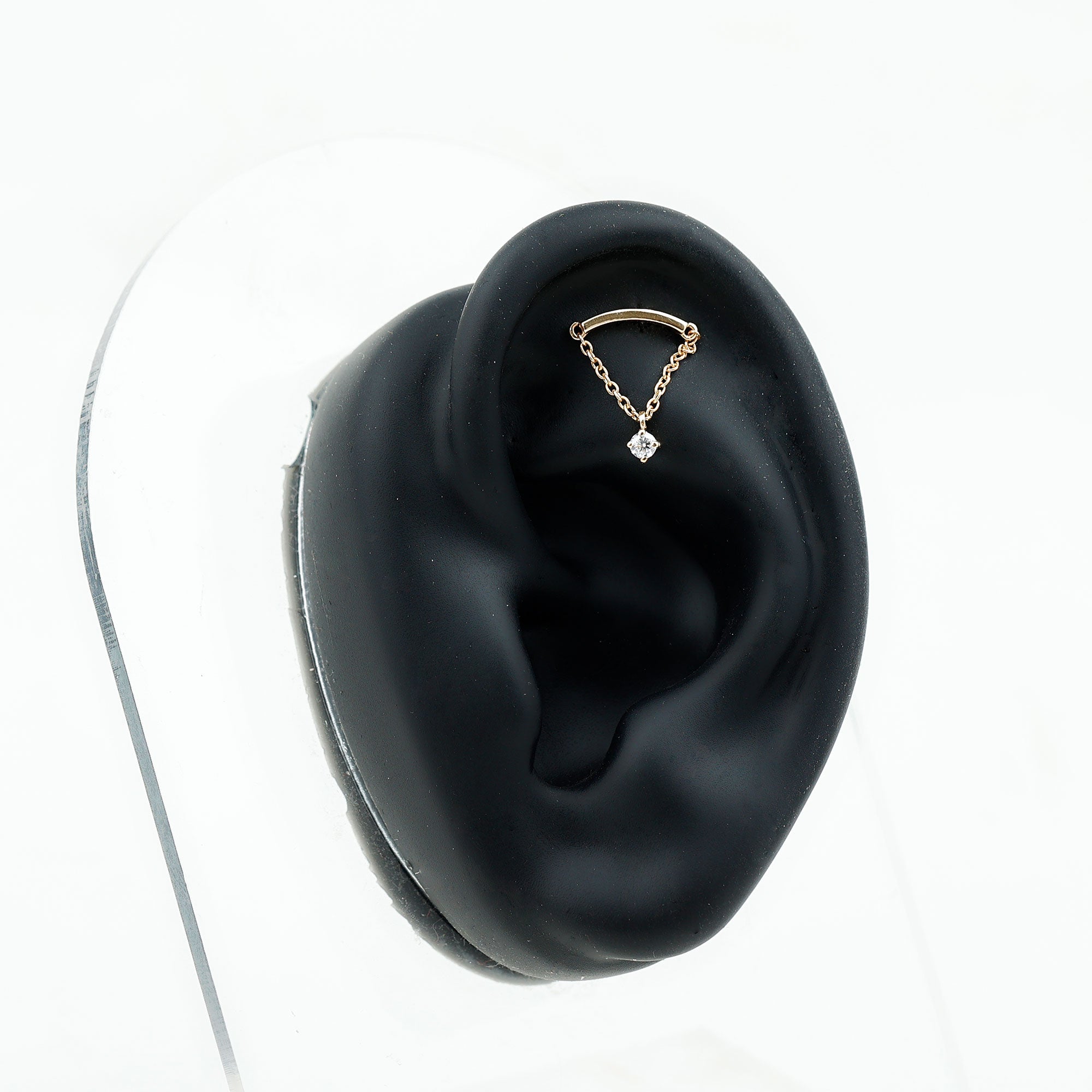 Curved Bar and Moissanite Chain Earring for Helix Piercing D-VS1 - Rosec Jewels