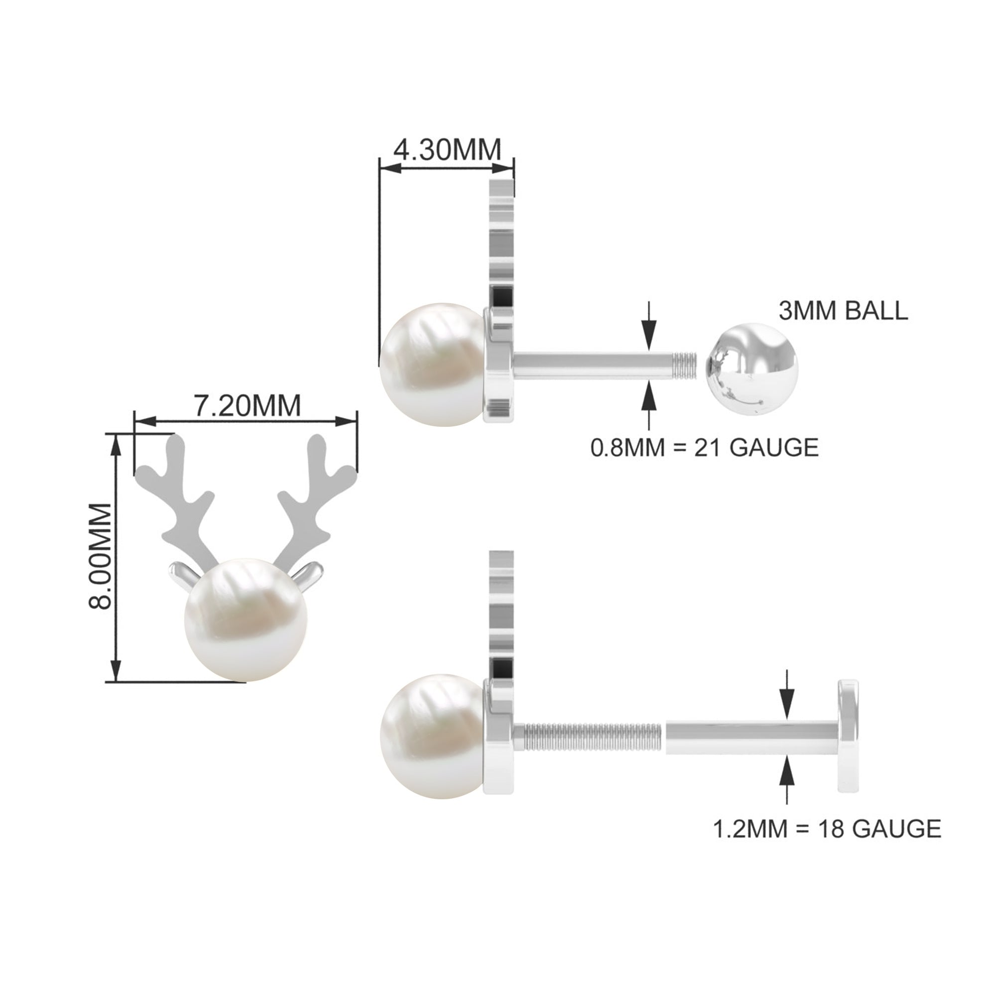 Rosec Jewels-Natural Freshwater Pearl Solitaire Reindeer Earring