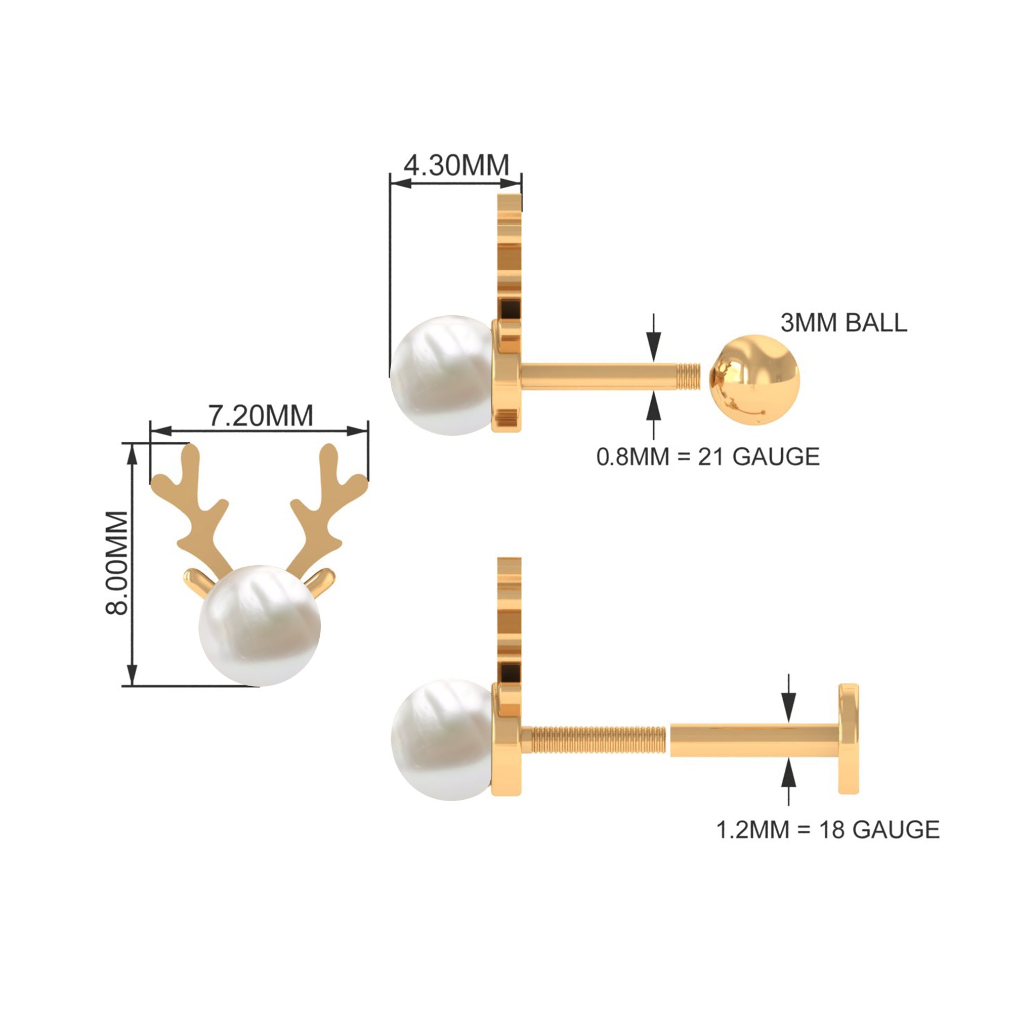 Rosec Jewels-Natural Freshwater Pearl Solitaire Reindeer Earring