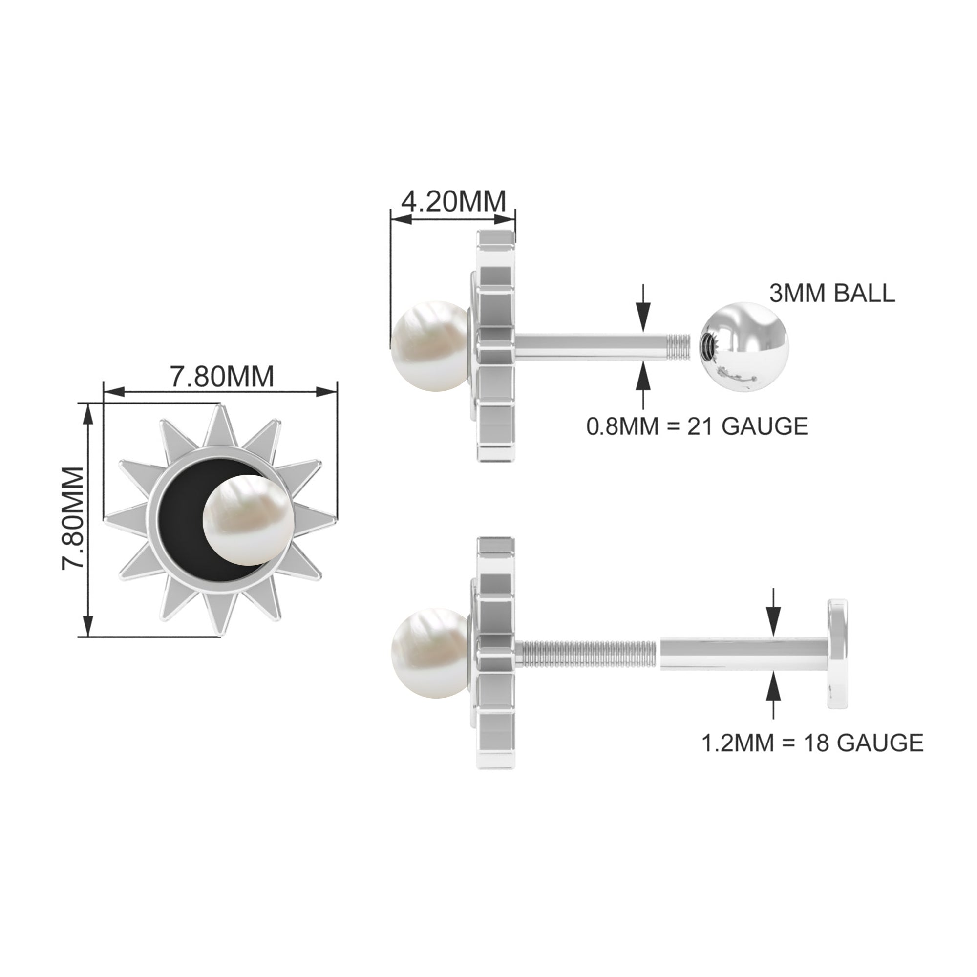 Rosec Jewels-Freshwater Pearl Solitaire Celestial Earring with Enamel