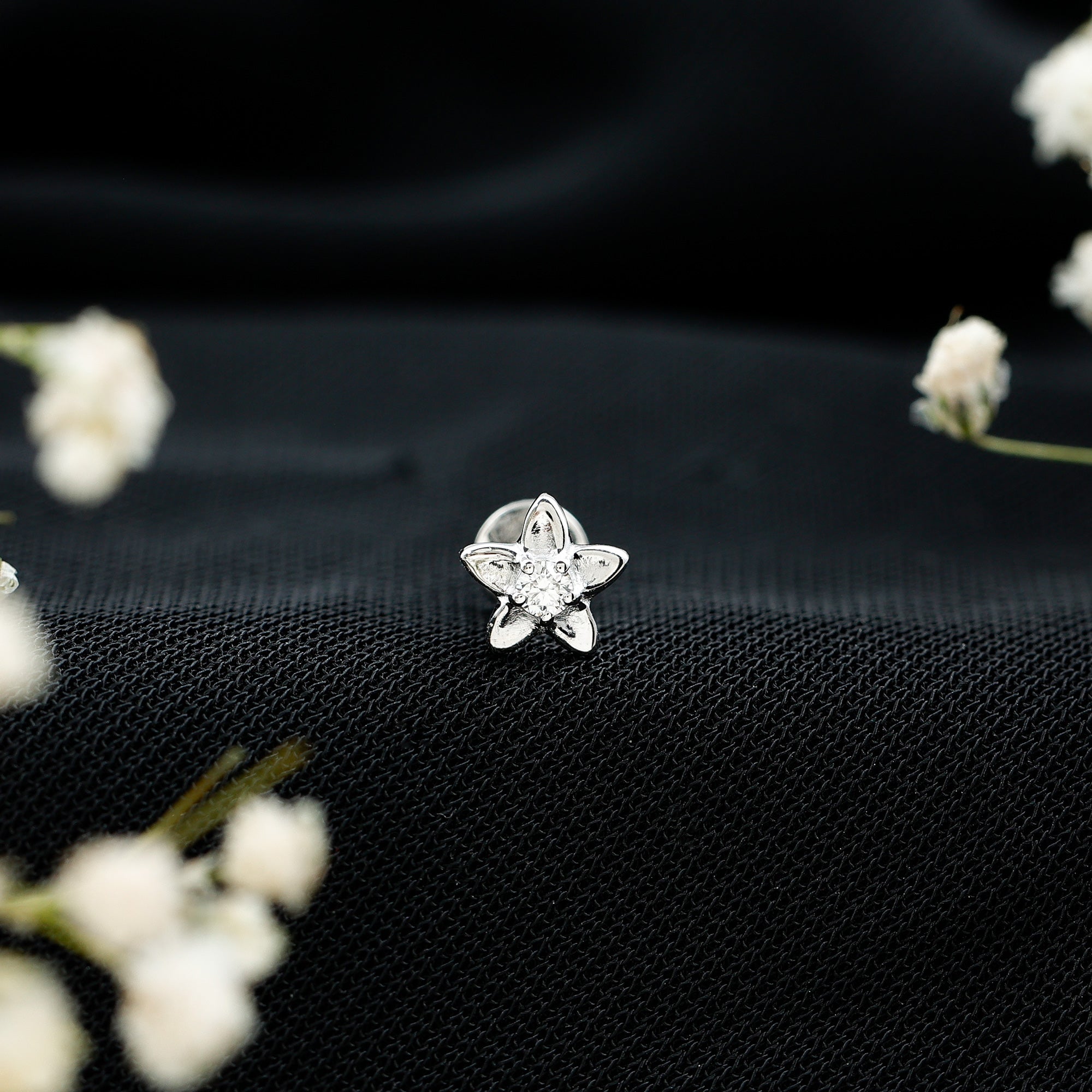 Nature Inspired Diamond Earring for Conch Piercing Natural - ( HI-SI ) - Rosec Jewels