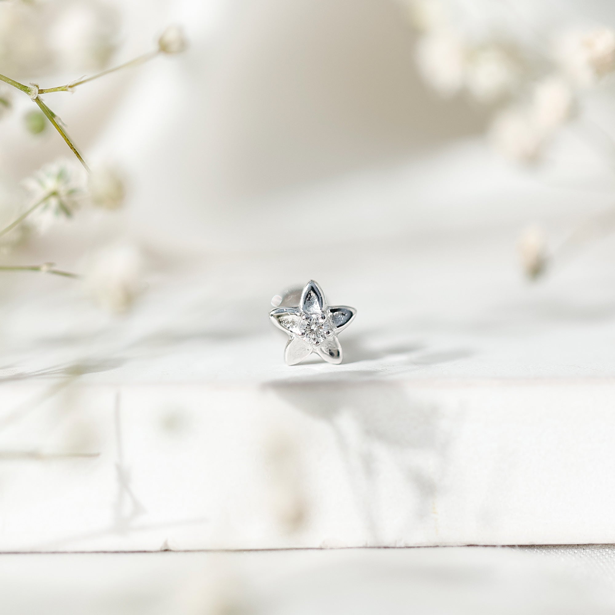 Nature Inspired Diamond Earring for Conch Piercing Natural - ( HI-SI ) - Rosec Jewels