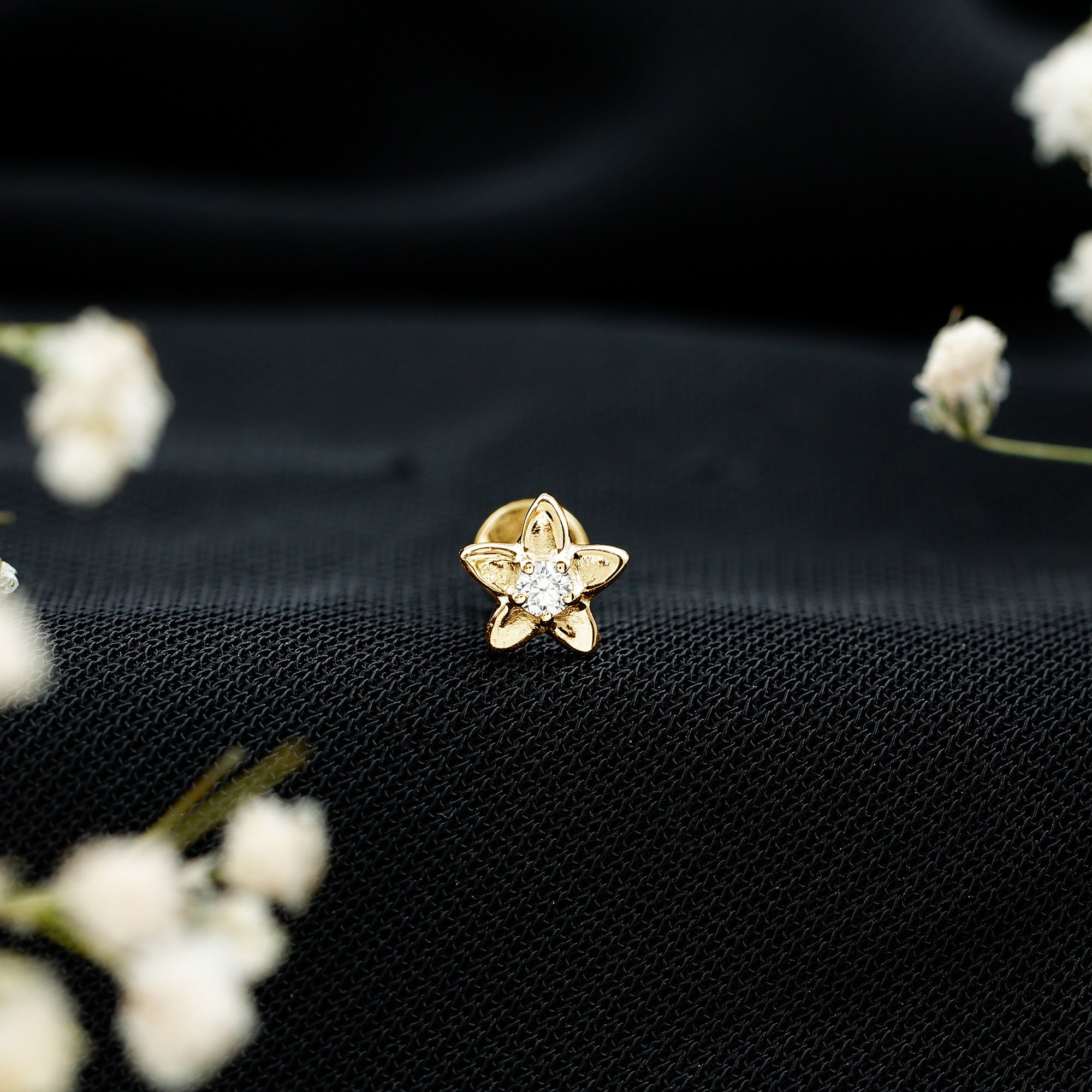 Nature Inspired Diamond Earring for Conch Piercing Natural - ( HI-SI ) - Rosec Jewels