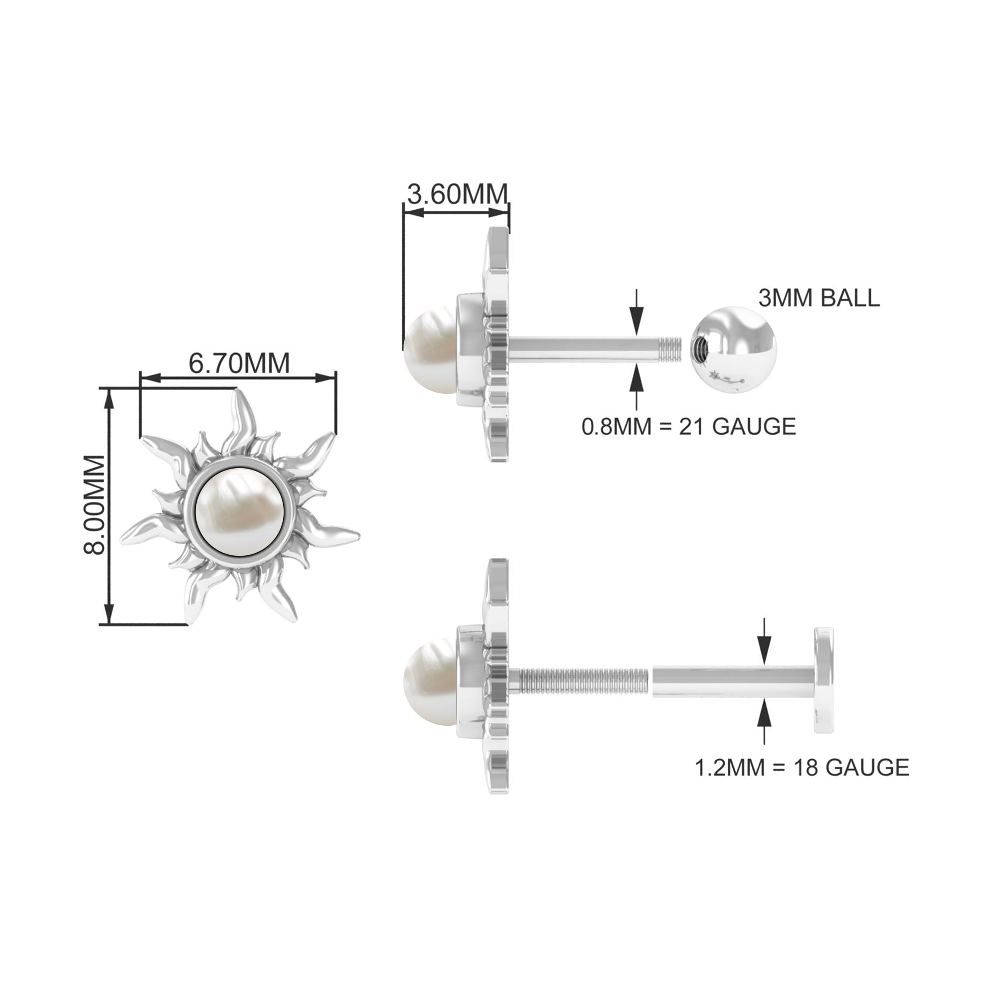 Rosec Jewels-Freshwater Pearl Solitaire Sunburst Earring