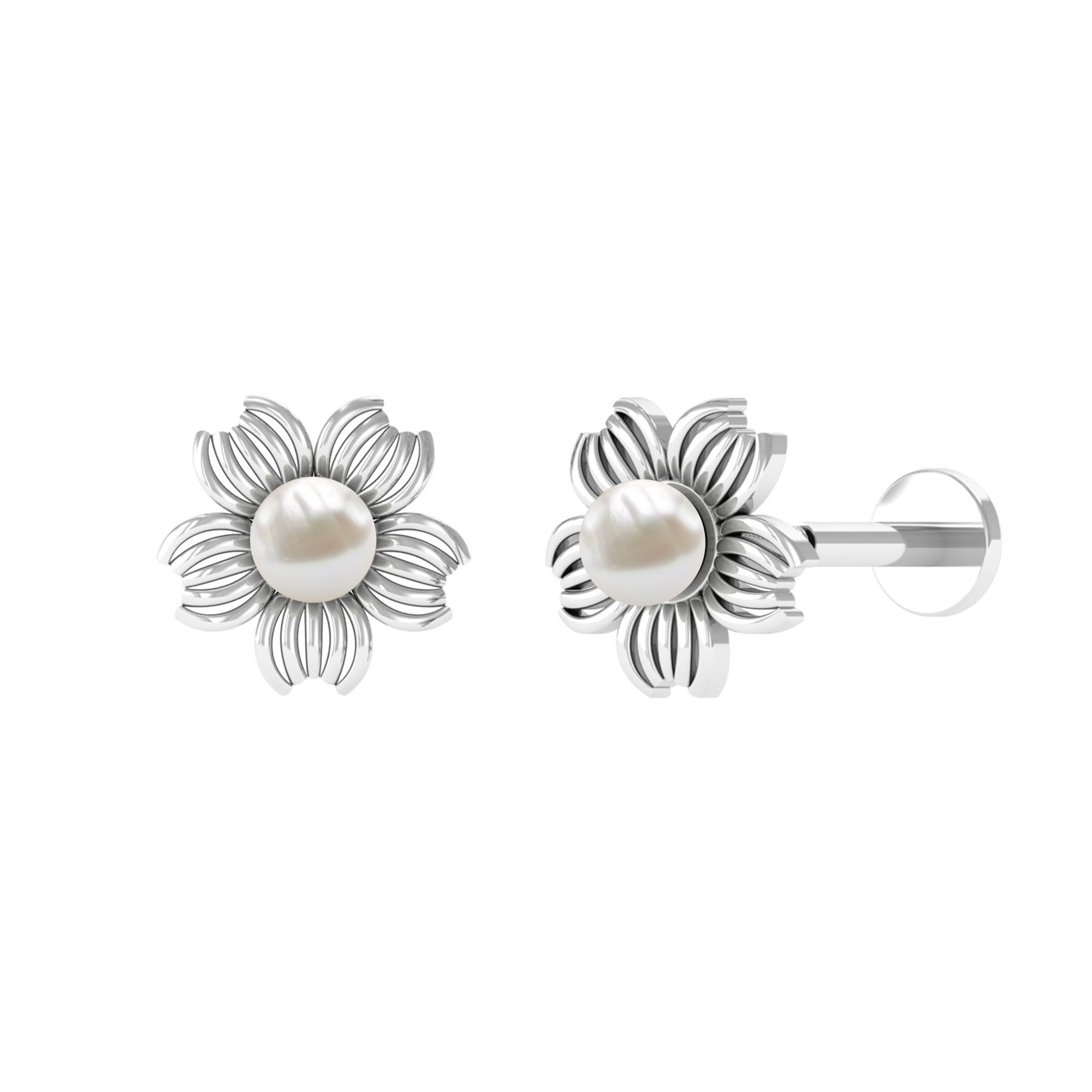 Rosec Jewels-Real Freshwater Pearl Solitaire Flower Earring