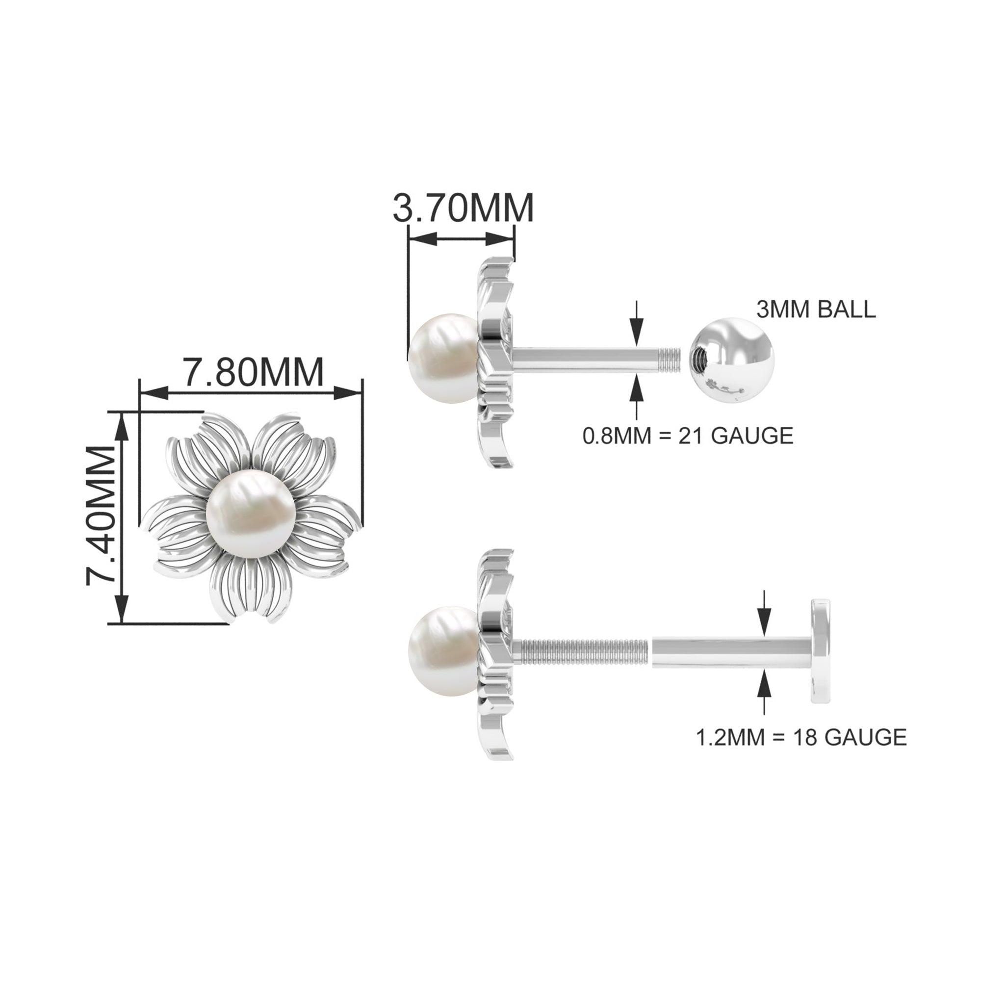 Rosec Jewels-Real Freshwater Pearl Solitaire Flower Earring