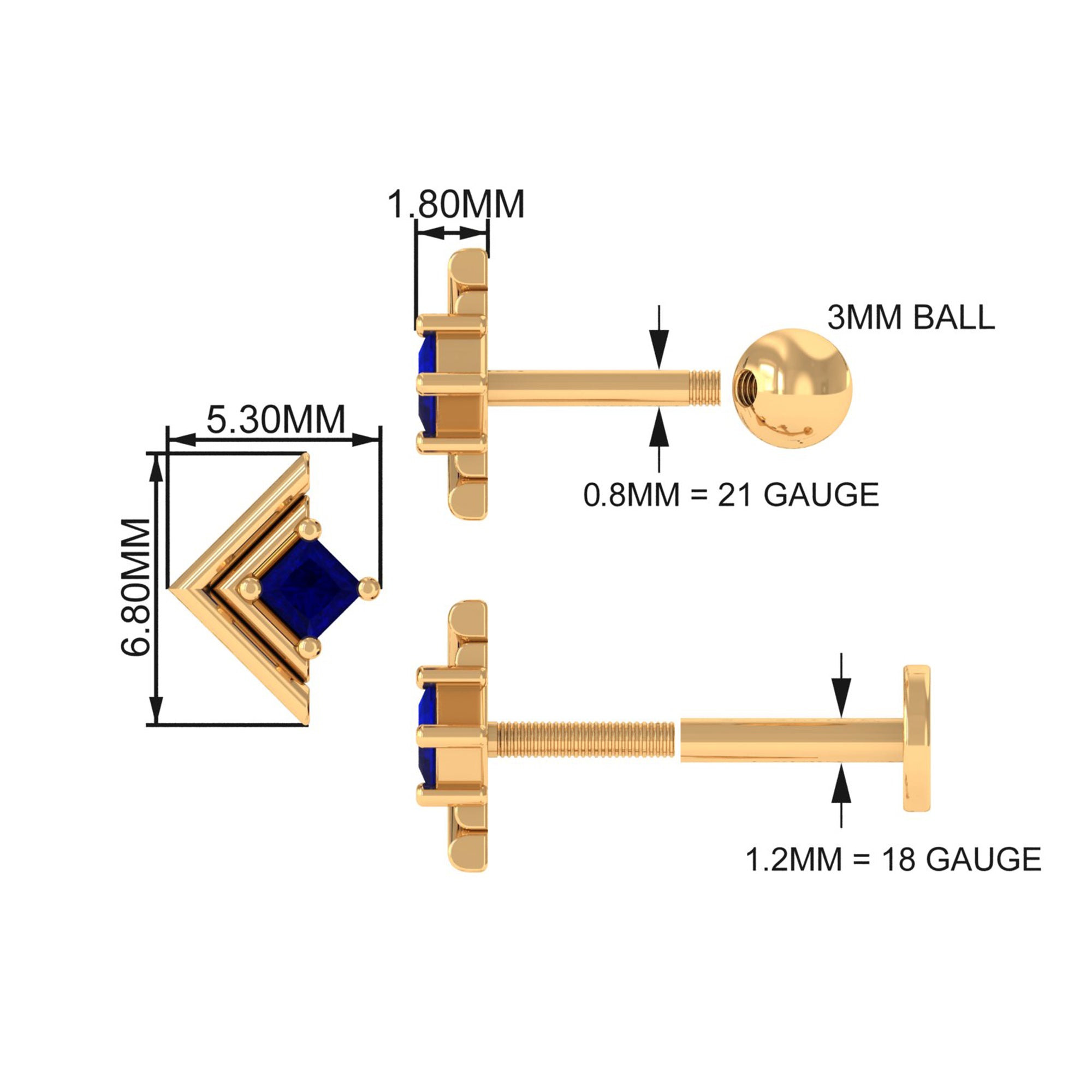 Rosec Jewels-Real Blue Sapphire Solitaire Tragus Earring