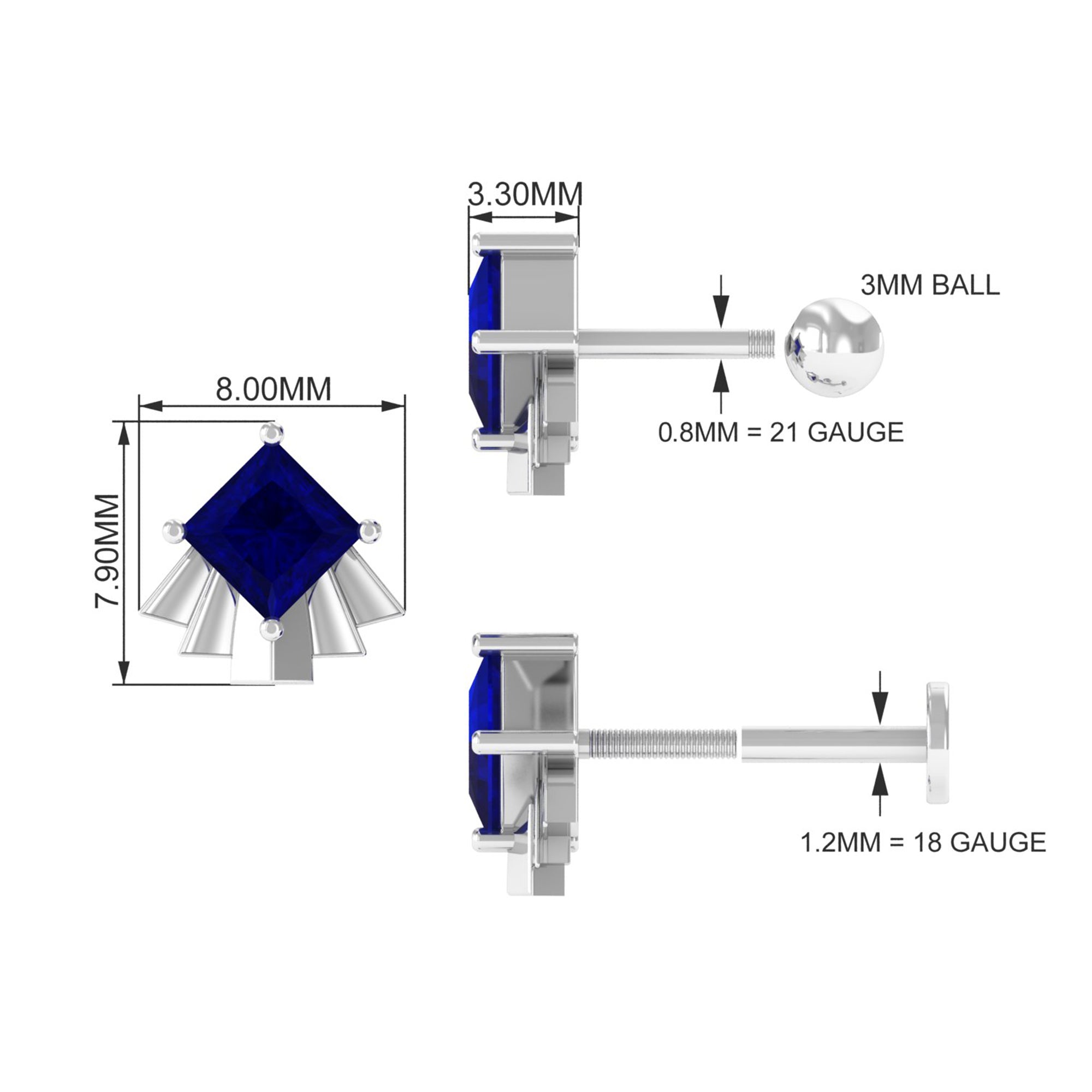 Rosec Jewels-Real Blue Sapphire Solitaire Cartilage Earring