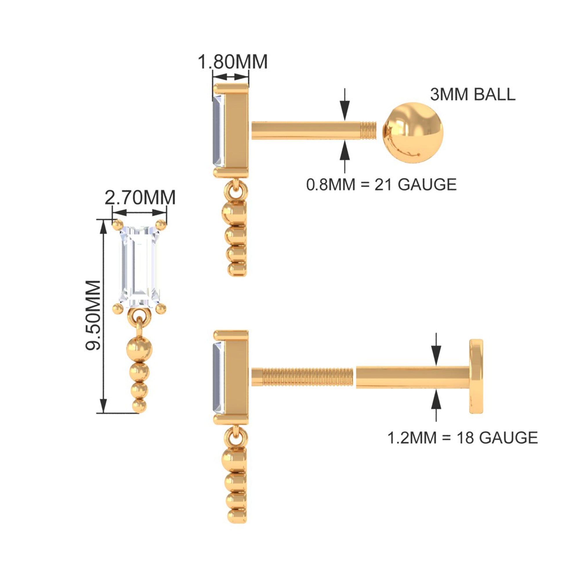 Rosec Jewels-Baguette Diamond Cartilage Drop Earring