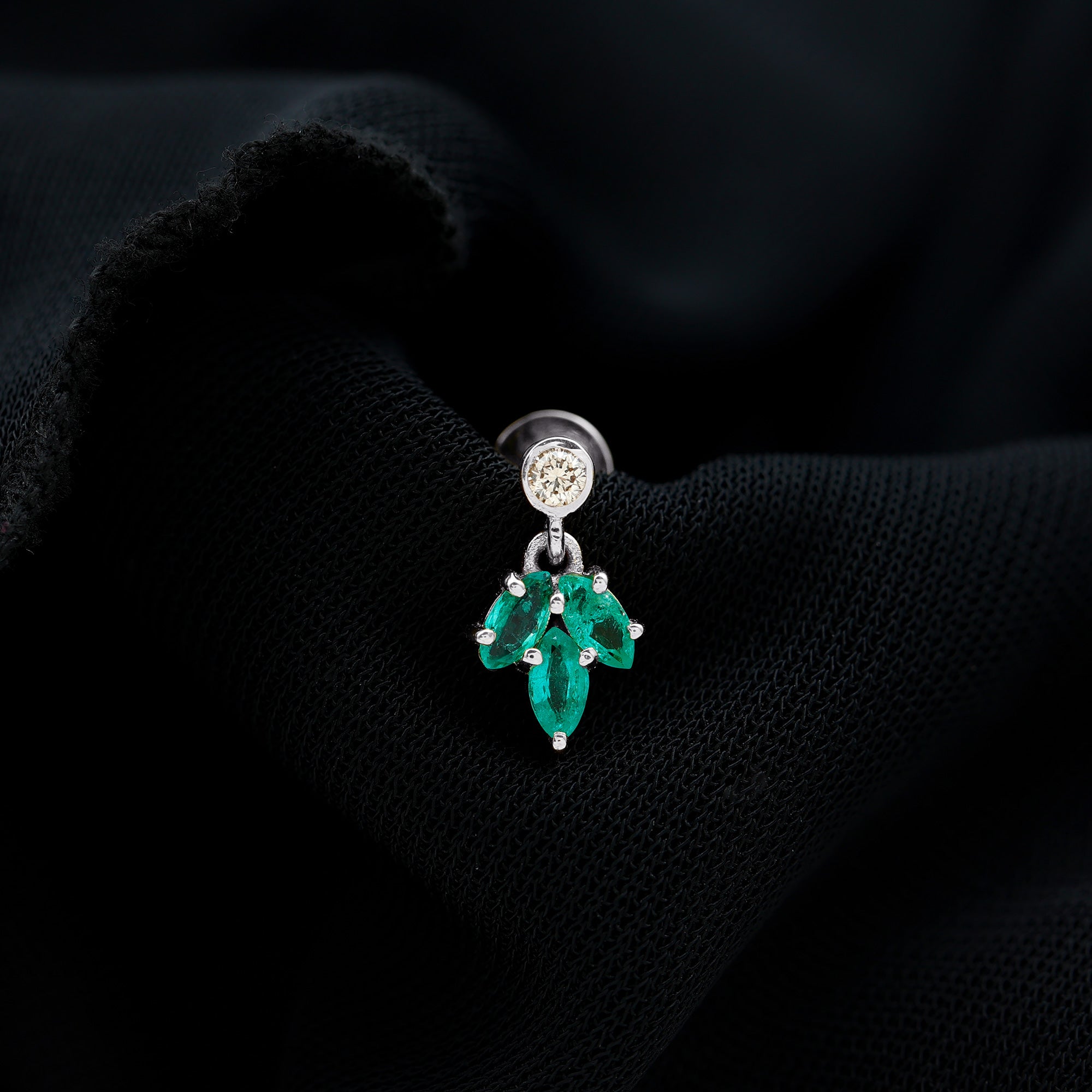Marquise Emerald Leaf Earring for Helix Piercing AAA - Rosec Jewels
