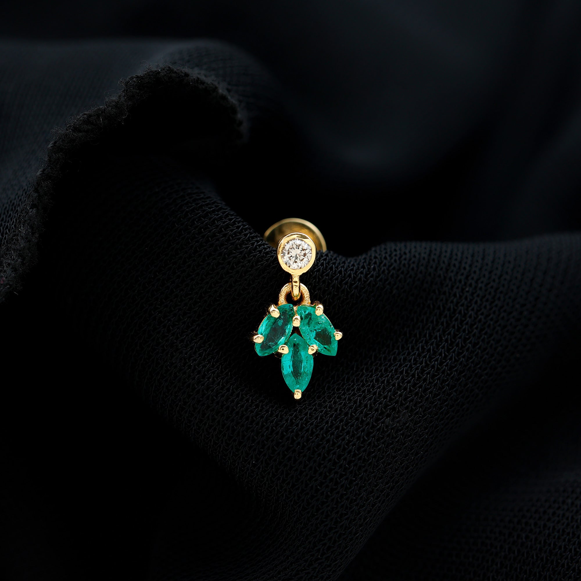 Marquise Emerald Leaf Earring for Helix Piercing AAA - Rosec Jewels