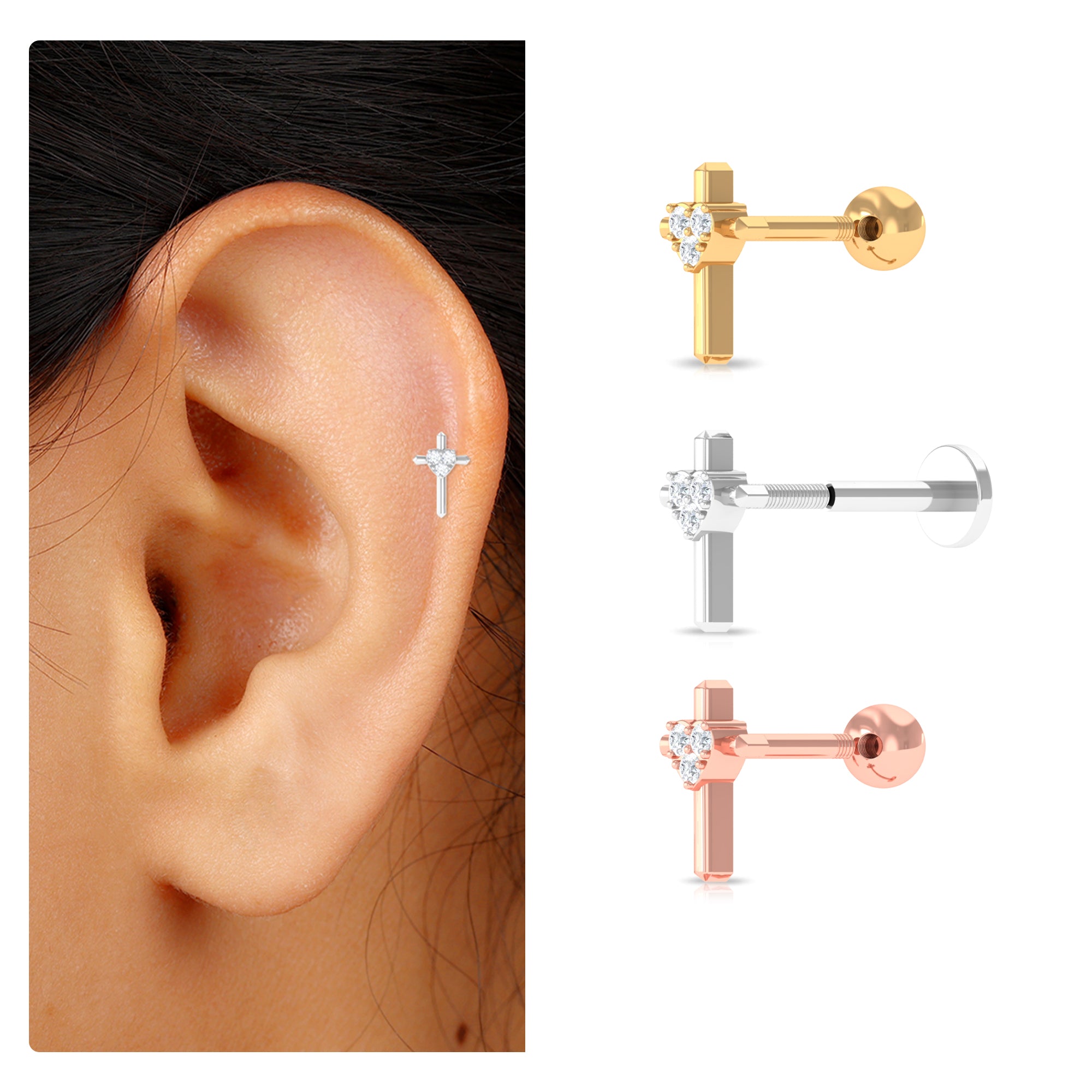 Round Natural Diamond Cross Helix Earring Natural - ( HI-SI ) - Rosec Jewels