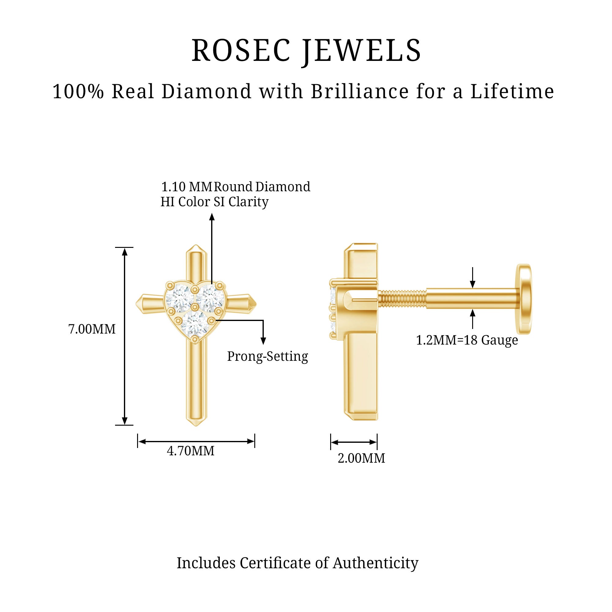 Round Natural Diamond Cross Helix Earring Natural - ( HI-SI ) - Rosec Jewels