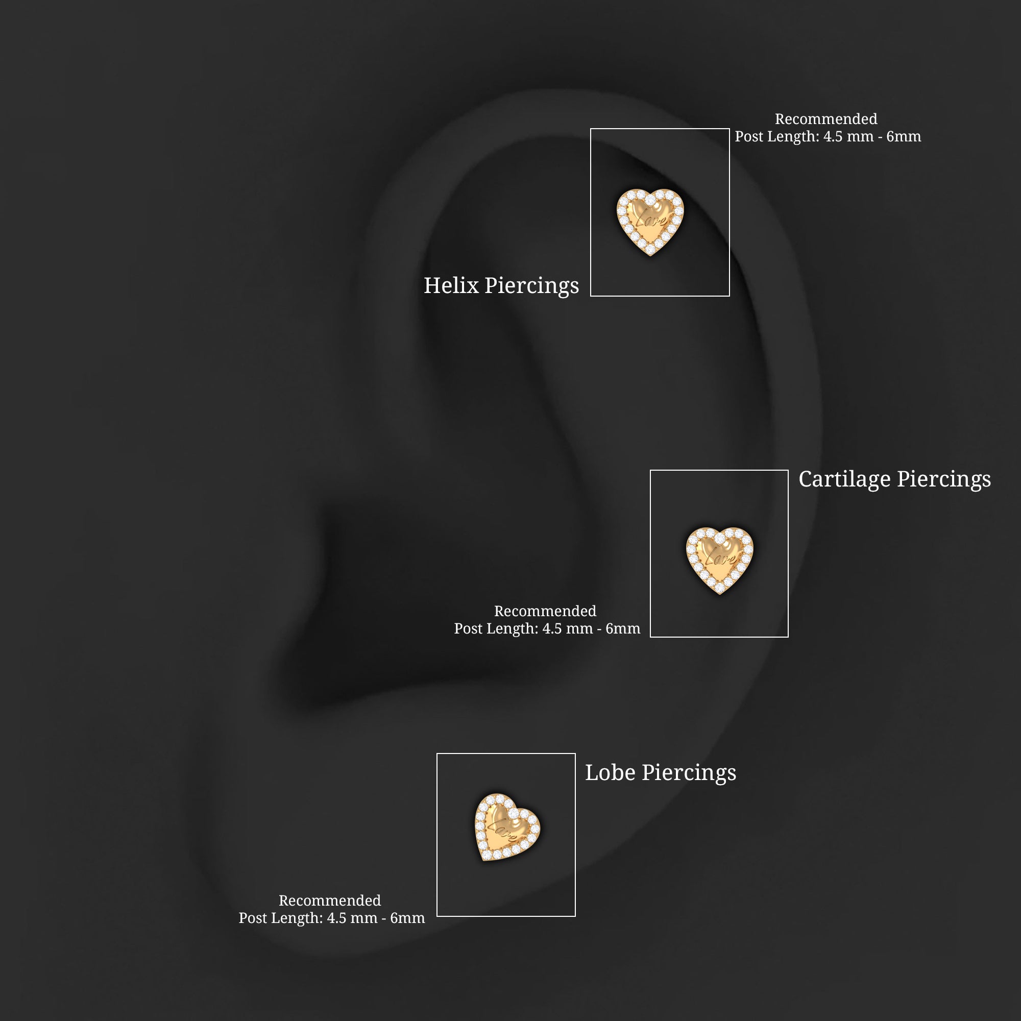 Certified Moissanite Love Heart Earring for Helix Piercing D-VS1 - Rosec Jewels