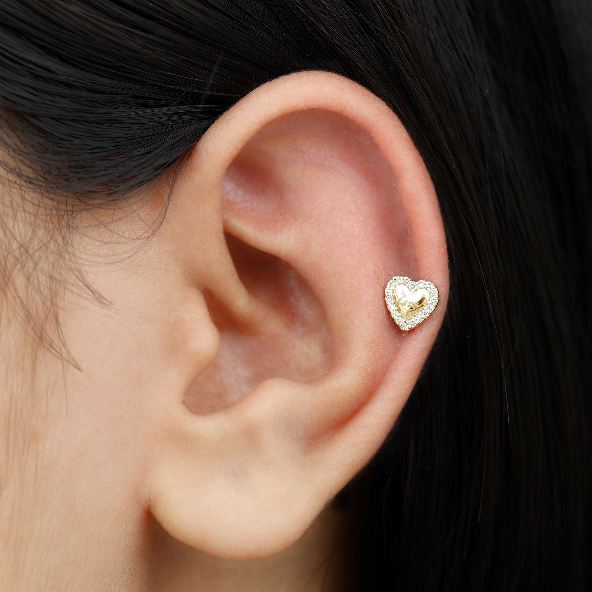 Certified Moissanite Love Heart Earring for Helix Piercing D-VS1 - Rosec Jewels