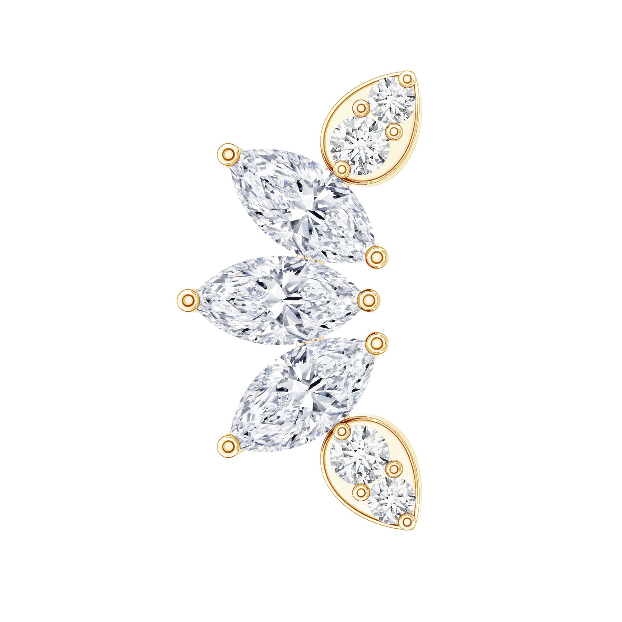 Marquise and Round Cut Moissanite Curved Leaf Helix Earring D-VS1 - Rosec Jewels