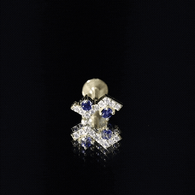 Blue Sapphire and Lab Grown Diamond Zig Zag Helix Earring AAA - Rosec Jewels