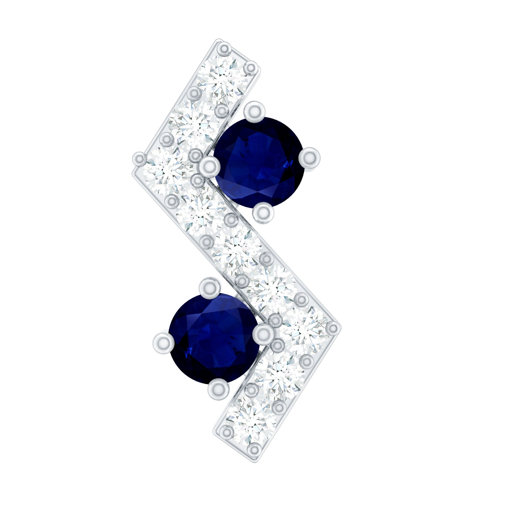 Blue Sapphire and Lab Grown Diamond Zig Zag Helix Earring AAA - Rosec Jewels