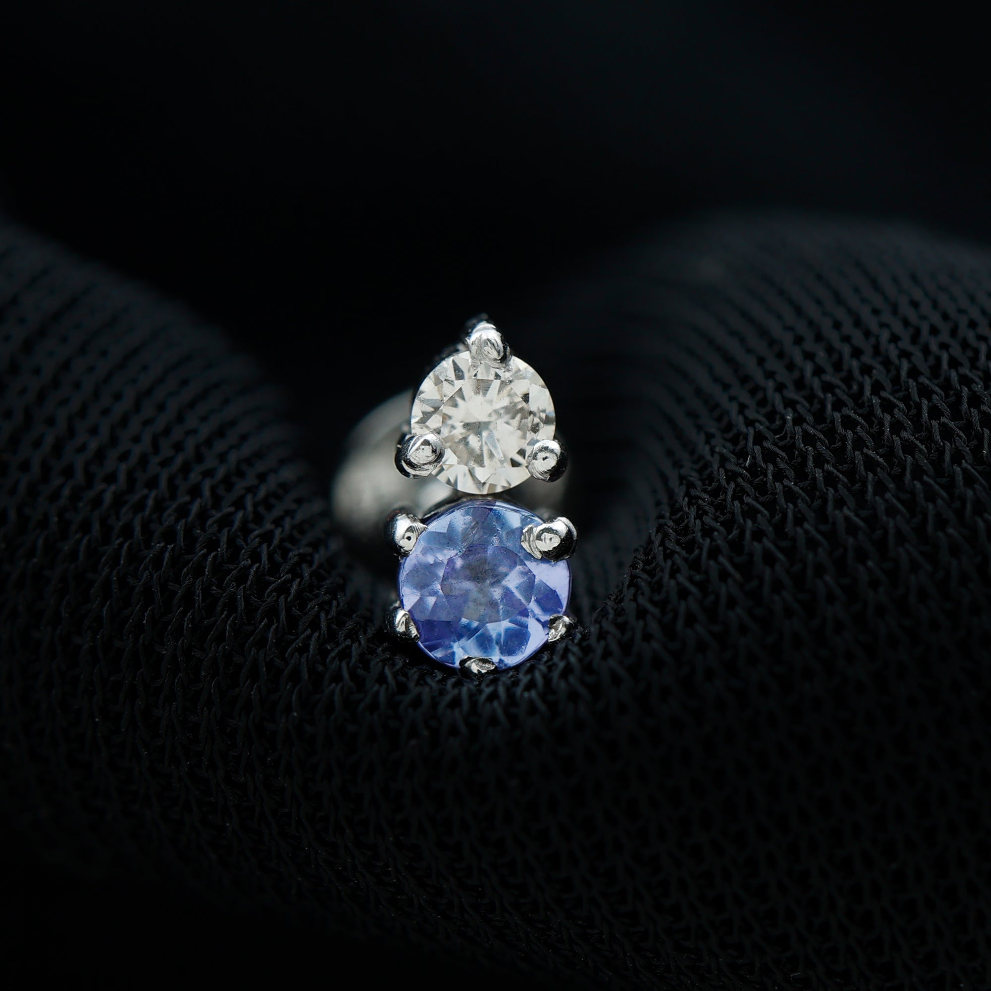 Round Cut Tanzanite Diamond Two Stone Conch Earring AAA - Rosec Jewels