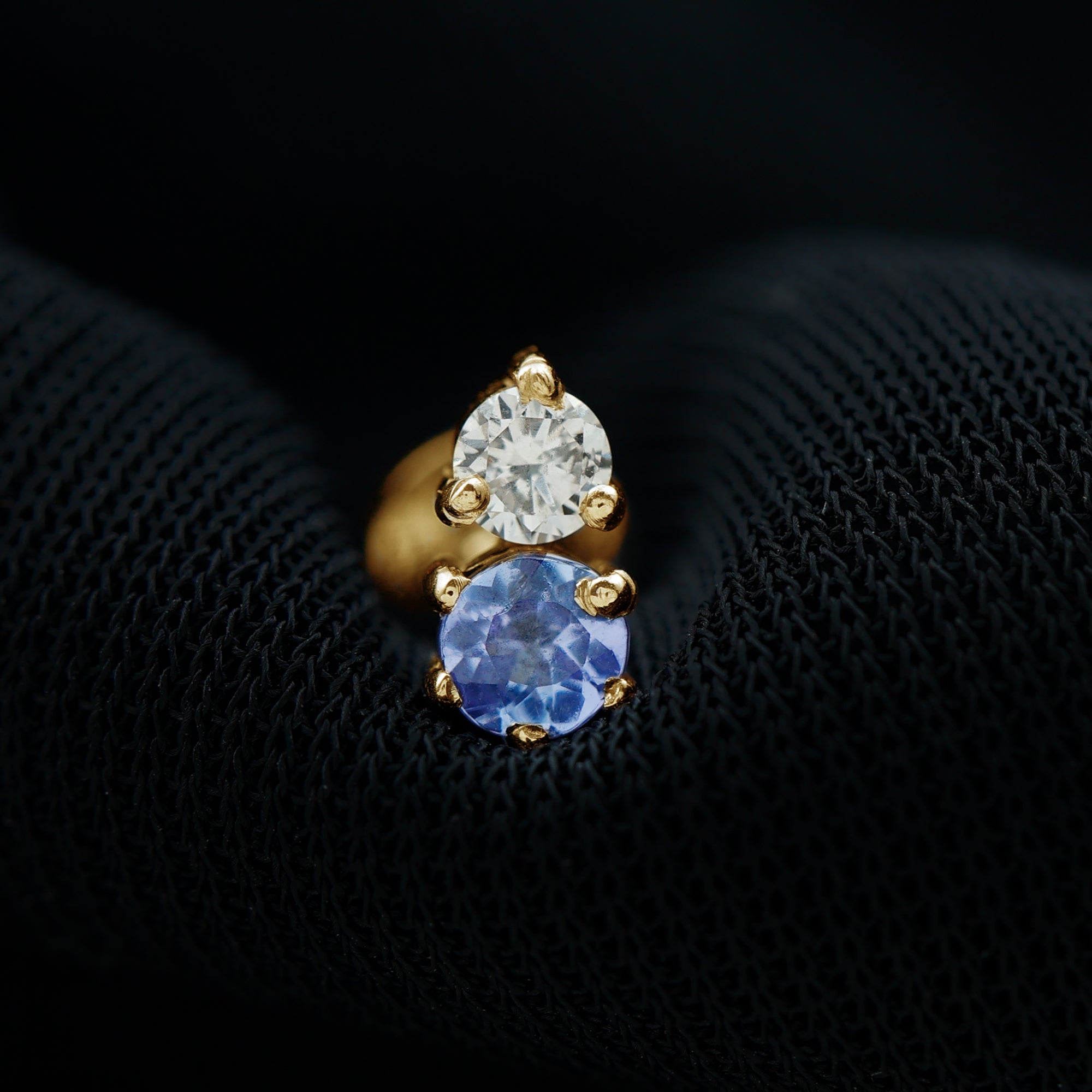 Round Cut Tanzanite Diamond Two Stone Conch Earring AAA - Rosec Jewels