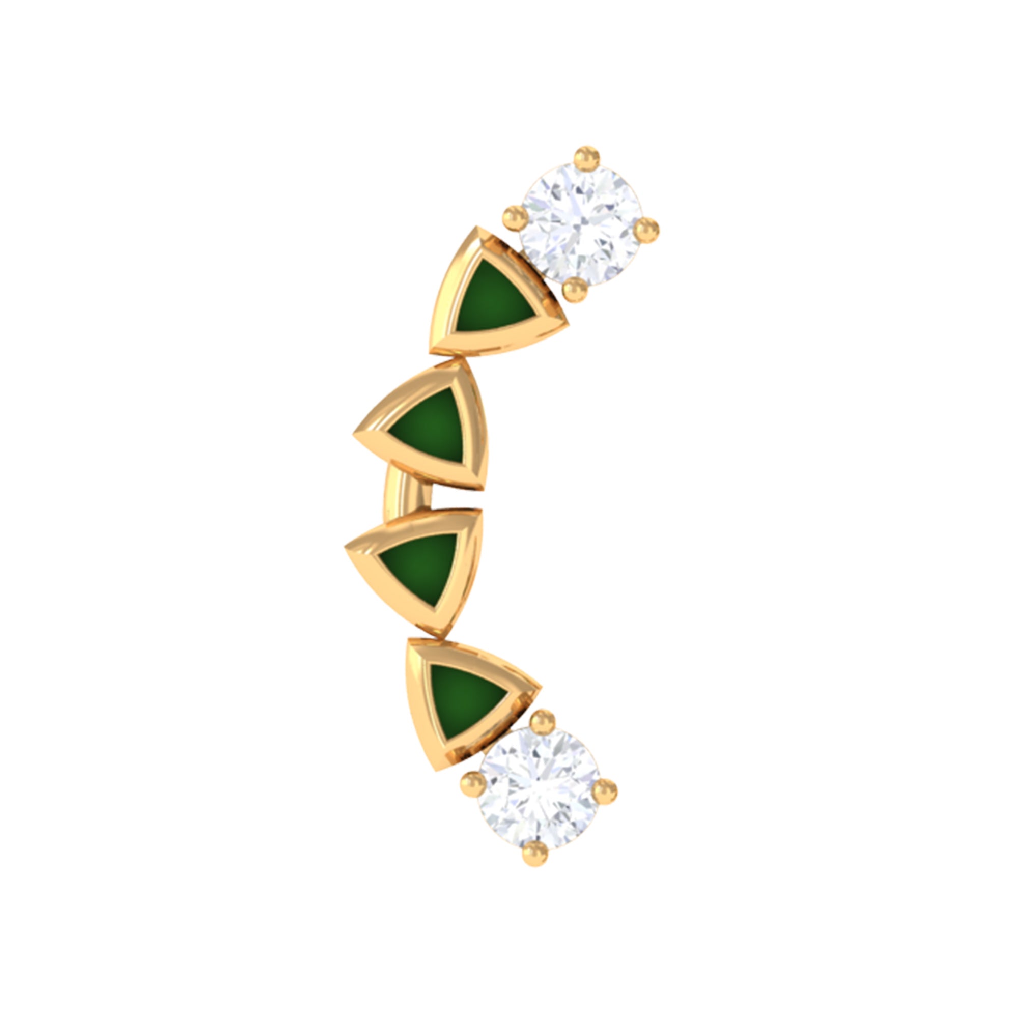 Round Cut Diamond Crawler Helix Earring with Green Enamel Natural - ( HI-SI ) - Rosec Jewels