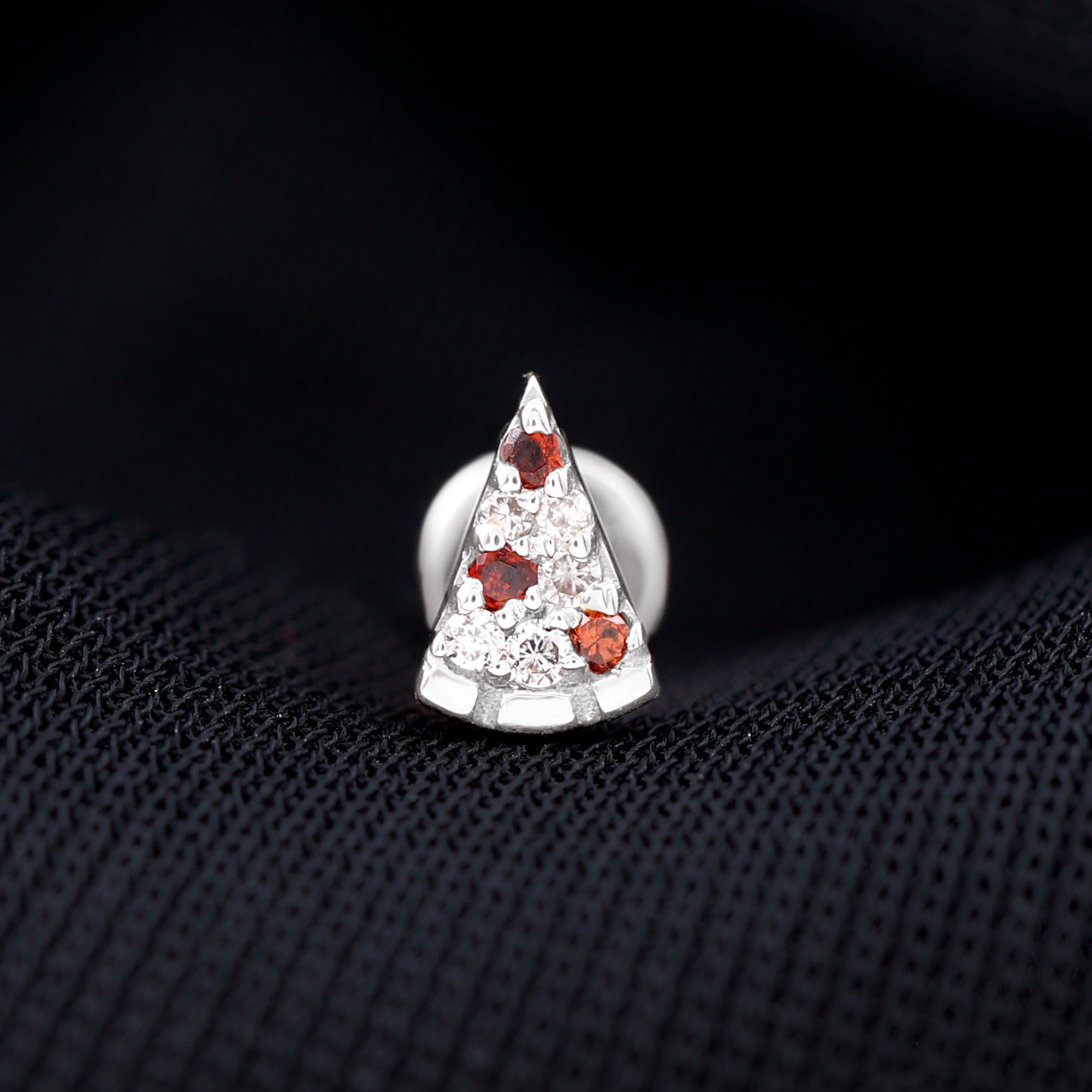 Round Cut Garnet and Diamond Pizza Slice Helix Earring AAA - Rosec Jewels