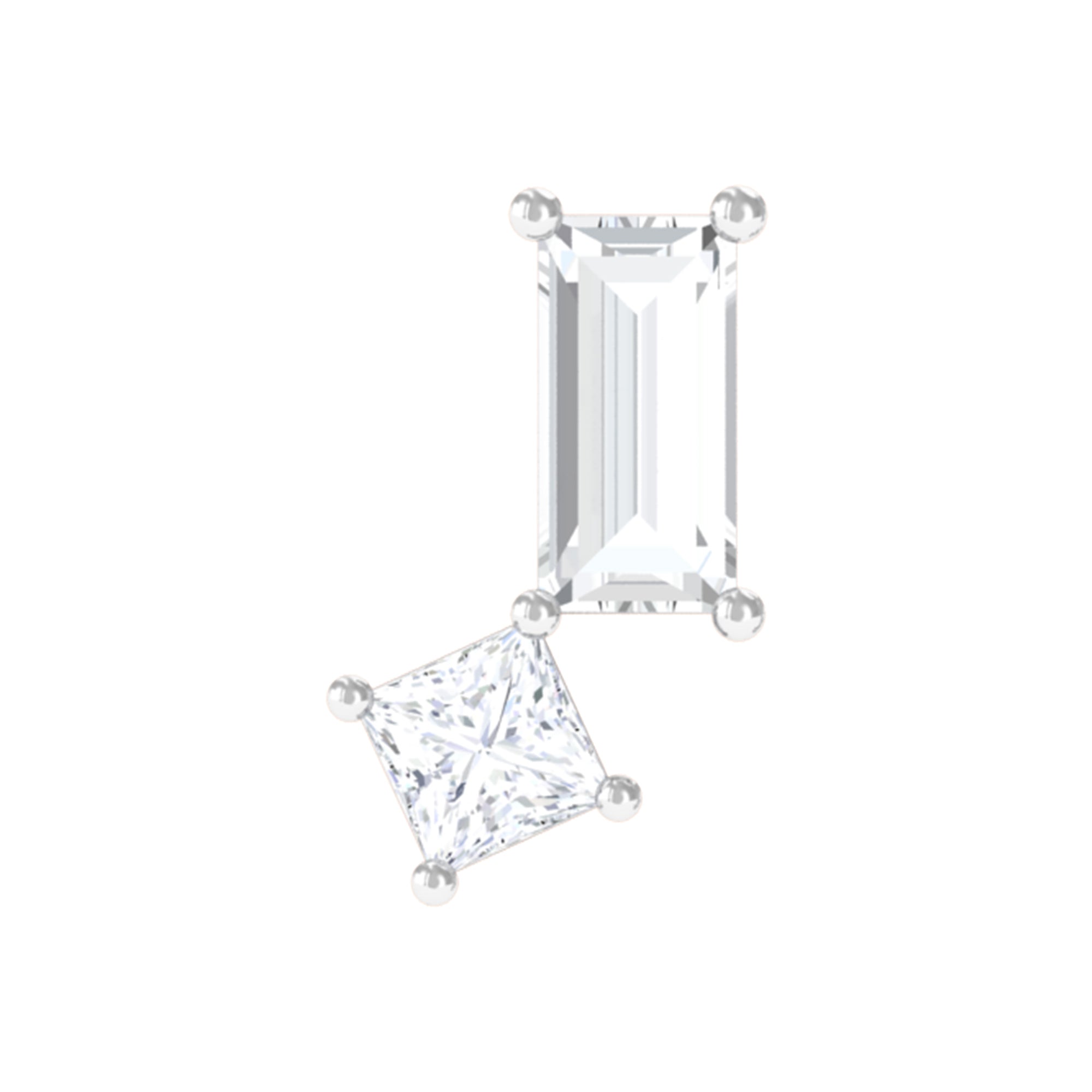 Baguette and Princess Moissanite Two Stone Helix Earring