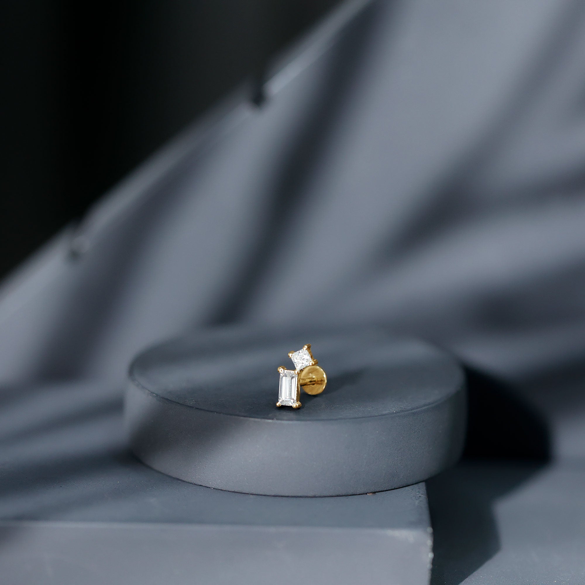 Baguette and Princess Cut Moissanite 2 Stone Helix Earring D-VS1 - Rosec Jewels